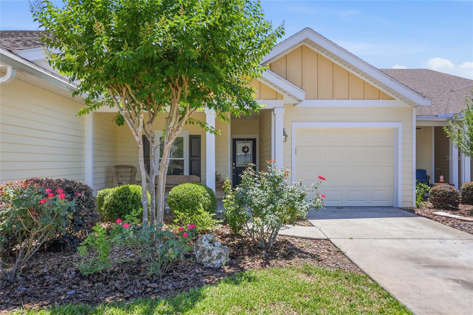 Welcome home to the Villas of West End, conveniently located exactly one mile from the Town of Tioga and approximately 7 miles to the University of Florida. Thoughtfully designed and built by Kara Bolton in 2019, this 1539sf villa features 2 bedrooms, 2 full bathrooms, a den/study, 1-car garage, screened porch, interior laundry room, tray ceilings, and luxury vinyl plank flooring (no carpet in this home!). The open kitchen is perfect for entertaining and features granite countertops, stainless steel appliances and a breakfast bar that opens to the dining and living rooms. The spacious primary suite has a large walk-through closet that connects directly to the laundry room, as well as an ensuite bathroom with a separate water closet. The screened porch overlooks green space, which will never be developed - perfect for peace and tranquility The HOA fees cover landscaping, exterior maintenance, community pools, pickleball courts, a clubhouse and a pavilion. This move-in ready home has been gently lived in, exceptionally maintained, and is ready for you to simply move in and enjoy!