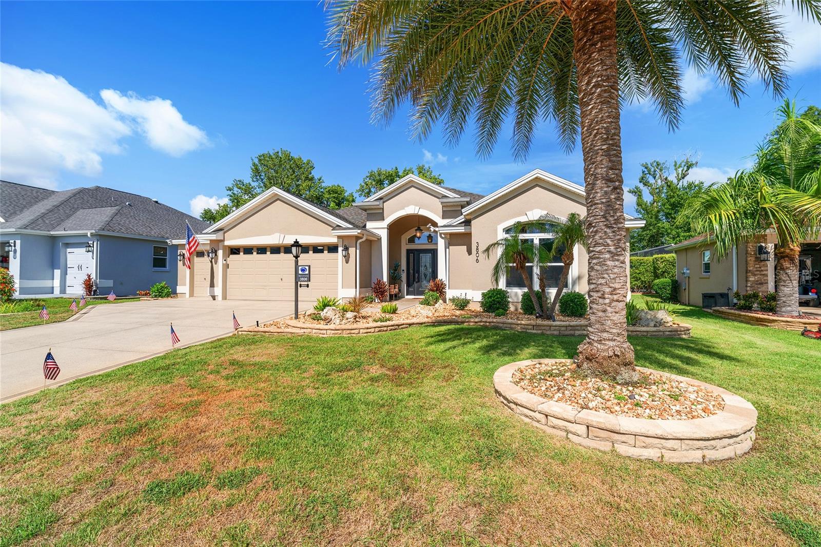 Discover where luxury, privacy, innovation, and resort-style living converge in one of the most extensively customized Lantana Designer Homes in the highly sought-after Village of Osceola Hills at Soaring Eagle. Perfectly positioned on a private preserve homesite, this exceptional residence has been thoughtfully reimagined with premium finishes, state-of-the-art technology, and extraordinary indoor-outdoor living rarely found in The Villages.

From the moment you arrive, you'll appreciate the exceptional curb appeal, two-car garage plus dedicated golf cart garage, elegant foyer with coat closet, soaring 10-foot ceilings, designer lighting, crown molding, plantation shutters, fresh interior paint, luxury tile flooring throughout the main living areas, luxury vinyl plank flooring in the bedrooms, and custom finishes that create a sophisticated yet welcoming atmosphere.

At the heart of the home is a spectacular chef's kitchen featuring a dramatic oversized granite island designed for entertaining, pop-up power stations, pull-out cabinetry, brand-new induction cooktop, new oven, Bosch dishwasher, elegant stone composite sink, deluxe ice maker, and abundant workspace. Eight custom leather counter-height chairs are included, making the island the perfect gathering place for family and friends.

The owner's suite offers a custom closet organization system, while both guest bathrooms have been beautifully renovated with granite countertops, custom tiled showers, and designer finishes.

The showpiece of this remarkable home is the 47x12-foot glass-enclosed lanai, creating an incredible year-round living space with six-foot windows, designer tile flooring, an insulated ceiling, recessed lighting, multiple ceiling fans, Bluetooth lighting, a tranquil water feature, and a motorized in-ceiling retractable 120-inch projection screen paired with a premium smart projector. Enjoy an ever-changing canvas of Florida's native landscape instead of neighboring homes. The protected preserve provides exceptional privacy while offering peaceful views of Florida's natural beauty.

The resort-style outdoor living continues with a beautifully upgraded saltwater pool and spa featuring a variable-speed pump, heat-and-cool heat exchanger, enhanced spa jets, smartphone automation, and premium water filtration—creating your own private backyard retreat.

Designed for today's connected lifestyle, this home features a high-speed fiber backbone, enterprise-grade wireless mesh network, 20+ hardwired network connections, Philips Hue smart lighting, six-zone whole-home audio, MyQ smart garage controls, Ring doorbell, and whole-house water filtration. Whether working remotely, entertaining friends, or simply relaxing at home, every technology feature was selected to enhance comfort, convenience, and everyday living.

Ideally located in the Village of Osceola Hills at Soaring Eagle, you'll enjoy quick access to championship and executive golf, recreation centers, pickleball, scenic walking and biking trails, shopping, dining, medical facilities, and the unmatched lifestyle that has made The Villages one of America's premier active adult communities.

This isn't simply a smart home—it's a luxury lifestyle designed for those who appreciate exceptional craftsmanship, remarkable technology, unmatched privacy, and effortless Florida living. Homes offering this level of customization, innovation, and preserve privacy are truly rare.