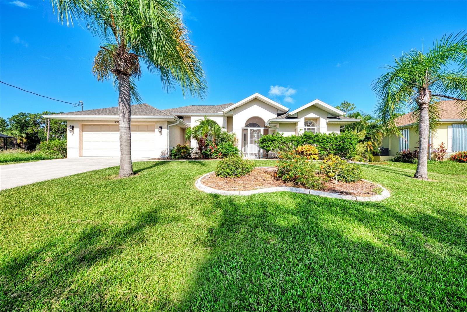 Your own slice of paradise on a peaceful street in charming Rotonda West!  Just 10 miles from the white sands of Englewood Beach and within easy reach of Boca Grande and Manasota Key.  This fully furnished home features a west-facing heated pool and spa, perfectly positioned for spectacular sunsets!  Step inside to discover high ceilings in the living areas that create an inviting, spacious atmosphere. The three-bedroom, two-bathroom home has a well-designed split floor plan for entertaining, with two separate dining areas, two sitting areas, and a guest bathroom with pool access.  The kitchen offers abundant cabinetry, ample counter space, a pantry, a breakfast bar, a built-in desk, and seamless flow into the main living and dining areas. The expansive primary suite is a relaxing retreat, complete with sliding glass doors opening to the lanai, a walk-in closet, an en-suite bathroom featuring dual sinks, a jetted soaking tub, and a walk-in shower. Unwind on the oversized lanai with multiple seating areas overlooking a private backyard with no rear neighbors, offering the perfect setting to enjoy peaceful evenings and beautiful sunsets.  Recent updates include a 2023 roof, a 2023 pool cage, and a 2024 air conditioning system. Additional highlights include a two-car garage, laundry room with storage, and a hurricane shutter package. Rotonda West offers golf courses and recreational facilities and is minutes to world-class fishing, boating, beaches, and endless outdoor recreation. Whether you're looking for a year-round home, seasonal getaway, or investment property, this clean, move-in ready pool home offers peaceful surroundings and exceptional value. Don't miss the opportunity to make it yours!