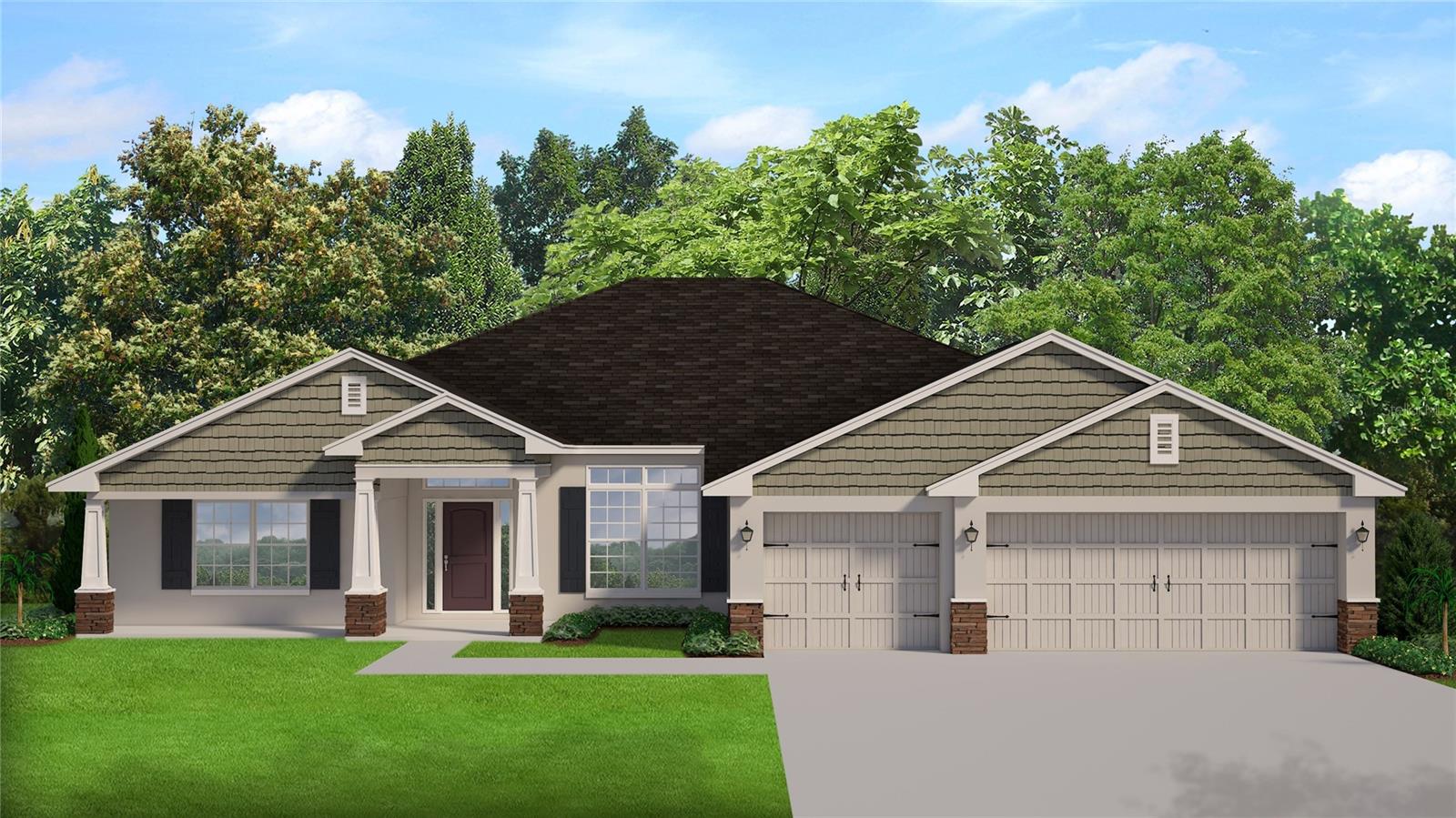Under Construction. Brand new CONCRETE BLOCK home under construction! Estimated completion is approx Oct/Nov/Dec pending any set backs beyond the builders control.This 4 bedroom/ 3 bath home with 3 car garage is located on an oversized corner lot in unit 7 with easy access to HWY 484 and i75! NO HOA!  Beautiful Craftsman exterior and 3 car garage to hold all your toys!   Living room has double doors allowing many uses for this space such as den, study or 5th bedroom if needed. Bedroom 2 has private bath. Home has WOOD LOOK TILE IN ALL AREAS except bedrooms. (Bedrooms and closets will have carpet). Many great features in home include tray ceiling w/crown in master bedroom, walk in tile shower and separate soaking tub in master bath, covered rear porch,  upgraded cabinets, GRANITE counter tops, stainless appliance pkg and much more! Very open floor plan great for entertaining! TAEXX pest control system built in home. Builder warranty! Builder helps with closing costs when Buyer pays cash or closes with a Seller approved lender. Prices/Promotions subject to change without notice! Pictures are of similar home for illustrative purposes only. Colors and features will vary!