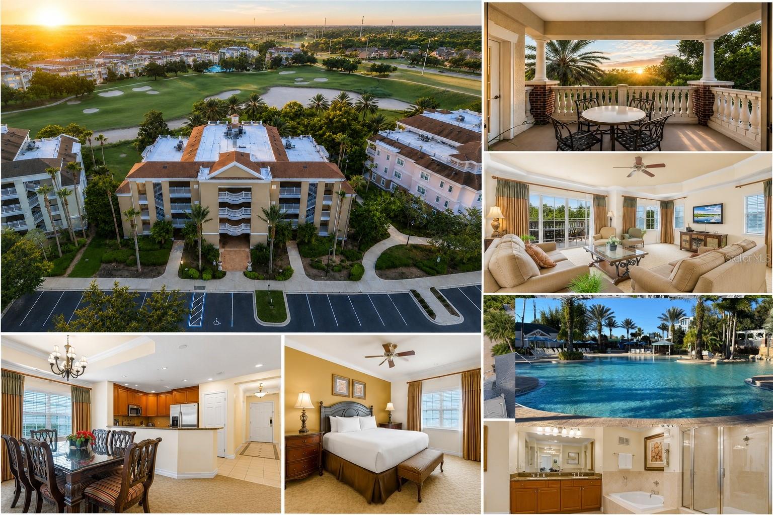 Active & Transferable Reunion Club Membership Available With This Beautiful, Bright, Light, And Airy 3-Bedroom, 3-Bath Condo Located In The Highly Desirable Villas At Reunion Square. This Fully Furnished, Spacious Third-Floor End Unit Offers Exceptional Privacy With No Upstairs Neighbors And Enjoys Spectacular Park And Golf Course Views From The Private Balcony.
Currently In An Established Short-Term Rental Program, This Residence Is Equally Ideal As A Luxury Vacation Retreat Or Private Second Home. Take The Elevator To The Third Floor And Enter Through The Welcoming Foyer, Leading To The Kitchen, Dining Area, And Expansive Living Room Featuring A Large Sliding Glass Door That Opens To The Covered Balcony And Picturesque Outdoor Views.
The Well-Designed Floor Plan Includes An Oversized Living And Dining Space, Enhanced By Additional Windows That Fill The Home With Natural Light. The Spacious Primary Suite Features A King-Size Bed, Two Closets, And An Ensuite Bath With Dual Sinks And A Walk-In Shower. The Two Additional Bedrooms Are Generously Sized And Each Offers Its Own Private Ensuite Bath.
The Kitchen Is Appointed With Granite Countertops, Stainless Steel Appliances, And A Breakfast Bar. This Oversized End Unit Also Includes A Private Exterior Storage Room, A Feature Exclusive To These End Residences.
Recent Upgrades Provide Exceptional Value And Peace Of Mind, Including A New Air Conditioning System Installed In 2025, Brand-New Washer And Dryer (Less Than One Year Old), New Microwave, Refrigerator Approximately Two Years Old, And New Bedside Tables In The Primary Suite (Less Than One Year Old).
Reunion Resort Is One Of Central Florida's Premier Vacation Destinations, Located Just 6 Miles From Walt Disney World And Within Easy Access To All Major Attractions. Owners And Guests Enjoy Access To Three Signature Championship Golf Courses Designed By Arnold Palmer, Tom Watson, And Jack Nicklaus, Six On-Site Restaurants, Twelve Community Pools, And A Multimillion-Dollar Water Park Featuring A Lazy River And Waterslides.