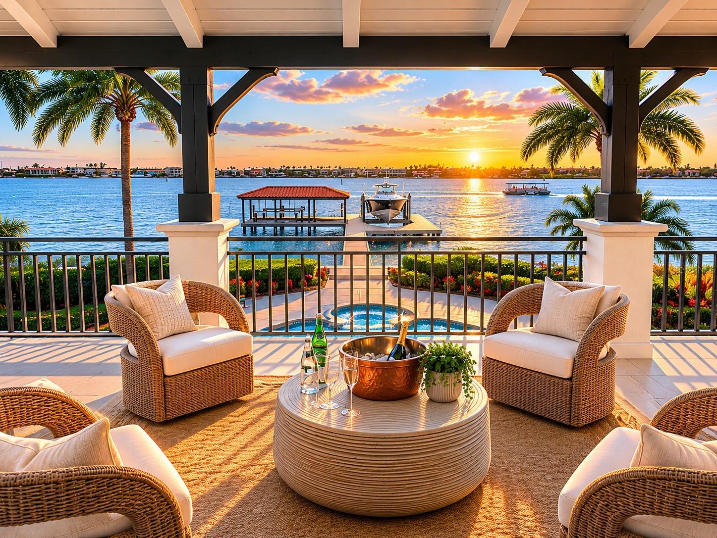 EXTRAORDINARY WATERFRONT ESTATE ON ANNA MARIA SOUND. Exclusive gated community of Sunset Harbor, where luxury, privacy, and breathtaking coastal scenery come together in perfect harmony. One of only eight residences within this intimate enclave, this exceptional home captures sweeping views of Anna Maria Sound and delivers unforgettable Gulf Coast sunsets from nearly every angle.

Thoughtfully designed to embrace Florida's coveted indoor-outdoor lifestyle, the residence offers expansive terraces and seamless living spaces that open effortlessly to the waterfront beyond. Whether entertaining guests or enjoying a quiet evening overlooking the water, the home creates an atmosphere of relaxed sophistication.

Spanning approximately 5,138 square feet, this Mediterranean-inspired residence has been beautifully reimagined with refined finishes and quality craftsmanship throughout. The gourmet kitchen is appointed with premium appliances and opens to multiple spacious living and entertaining areas enhanced by oversized impact glass sliders that frame the stunning water views.

The luxurious upper-level primary suite serves as a private sanctuary, complete with dual bathrooms, an executive office, and a dedicated fitness room.

Additional highlights include an elevator servicing 3 levels, whole-home generator, elegant custom finishes throughout, spacious three-car garage, whole-home water filtration system, new HVAC systems, new seawall, and a new dock with 10,000 lb and 24,000 lb boat lifts. This property also offers the ultimate convenience for student-athletes and families, located just minutes from the world-renowned IMG Academy, one of the premier sports training campuses in the world.

Ideally located just moments from the white sandy beaches of Anna Maria Island, waterfront dining, and direct Gulf access, this remarkable property offers the ultimate combination of luxury waterfront living, deep-water boating access, and the relaxed elegance of Florida's Gulf Coast lifestyle. 
Call for Matterport 3D virtual floorplan and youtube video.
