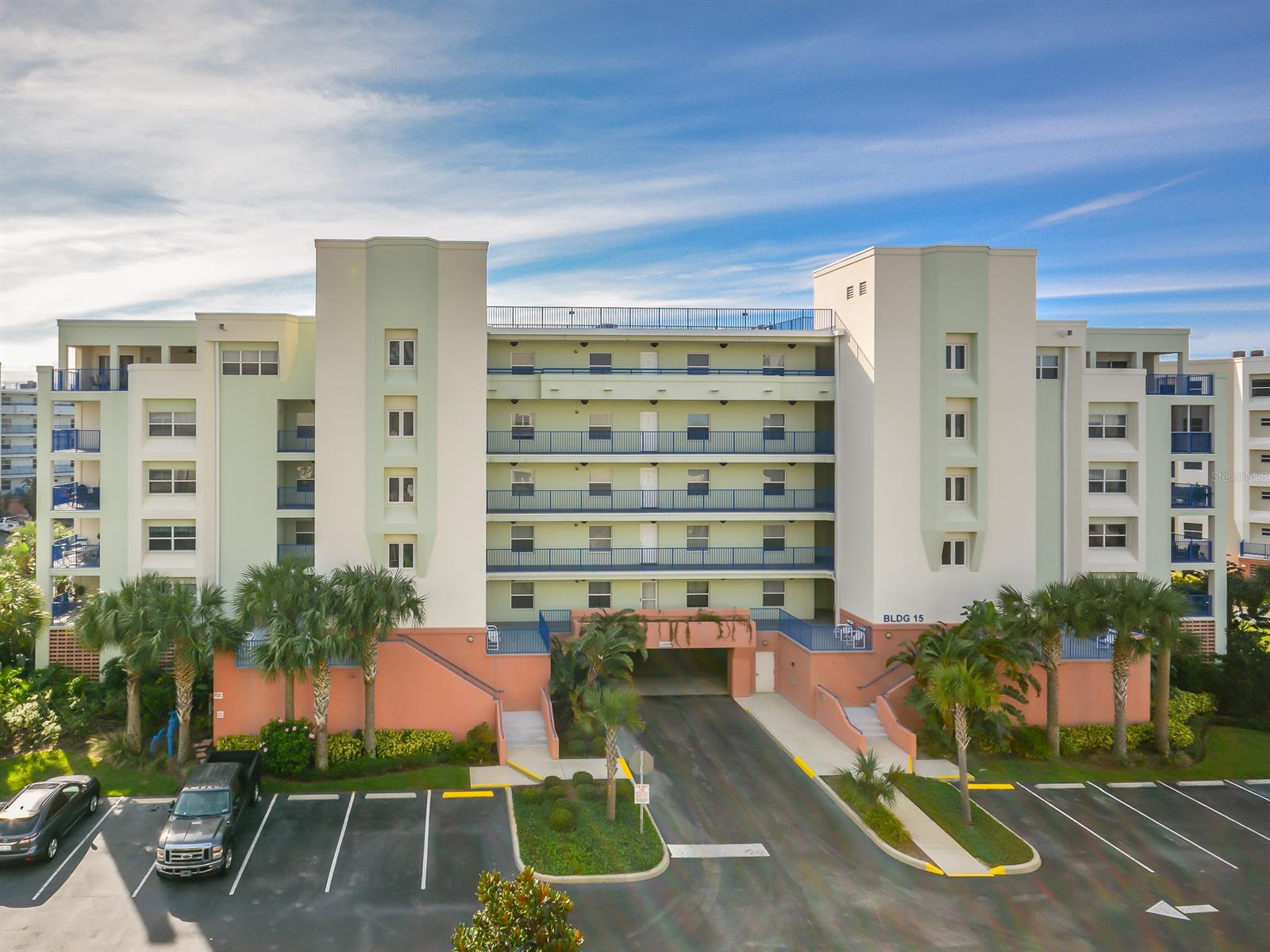 6TH FLOOR UNIT WITH OCEAN AND FOUNTAIN VIEWS! Located in the desirable Ocean Walk condo complex, this Spacious floor plan built in 2007offers three bedrooms and two full baths. Open kitchen with granite countertops, custom cabinets and tile throughout main areas. The master suite features a large walk in closet with an ensuite bathroom offering dual vanities, a separate walk in shower, and jacuzzi tub. Interior washer and dryer.  A spacious balcony for you to enjoy the cool ocean breezes and enjoy the fountain. Storage closet on same level close to elevator for your beach toys. Perfectly located on the no drive portion of beautiful New Smyrna Beach. This is a gated complex with garage parking and a storage unit on your floor. Amenities include: two clubhouses, two swimming pools, sauna, spas, theater room, tennis, basketball, two work out rooms and shuffleboard courts, outdoor BBQ areas, nature walk areas and just a short walk to the beach access. This turn key condo comes fully furnished! ;Water: City