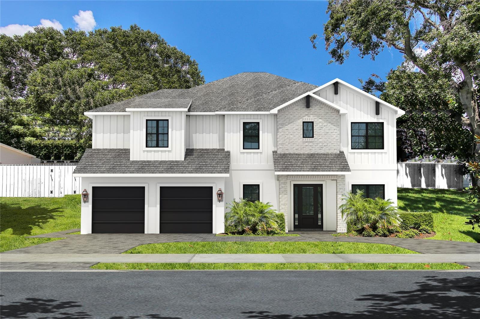 Under Construction. READY August 2025!!! BRAND NEW TB Home's Traditional Farmhouse Style in Swann Estates! Over 18' building elevation! Circular Driveway! Salt-Water Heated Pool, Outdoor Kitchen & Beautifully Landscaped for ultimate Privacy. The nearly 1/4 Acre Lot allows for the pool to run vertically with an Enormous backyard. 2 Story Block, Impact Rated Windows/Doors & Sprayfoam Insulation! Stunning interior package; Wide Plank White Oak Flooring throughout, Coffered ceilings in Great Room, Level 4 Smooth Drywall Finish, Solid Core Interior doors, Surround & Sound Pre-wires, Restoration Hardware Lighting throughout, Designer Tiles, Stained wood exterior Ceilings + Many more Unique Appointments. 1st floor holds a large open concept Kitchen w/Custom Shaker Cabinets stacked to ceiling (Under-Cabinet Lighting), Cabinets are a mix of White & Natural Stained Wood, Pot filler, Sub-Zero/Wolf Appliance Package, Farm Sink, Quartz to mimic Marble w/light & bright Breakfast Nook. Formal Dining Room is accessed through Butler's Pantry ( Stained Wood Cabinetry & Wine Fridge + Chef's Pantry) complimented w/a stunning Restoration Hardware Chandelier. Study w/ glass French doors off of Foyer, Practical Mud-station, Powder Bathroom PLUS 1st floor Guest Suite w/Full Bathroom. Upper floor holds large Primary Suite w/Custom Built-out Closet. 2 good sized Bedrooms share a Jack N Jill style Bathroom, En-Suite Bedroom w/private bathroom. A large well laid out Laundry Room (lowers/uppers/sink) and a 20x20 Media/Game-Room w/kitchenette (microwave + fridge + cabinets + sink) & it's own powder bathroom. Oversized 2 car garage (31' depth on one side & 23' depth on the other side). Gorgeous 5 bedrooms (including 1st floor guest suite), Study w/glass French doors, Dining Room & Media Room make this home functionally perfect! Grady, Coleman & Plant school district! Great South Tampa location! Renderings and Photos are for inspiration only and should not be relied upon for accuracy.  Refer to spec sheet for exact fixtures & finishes.