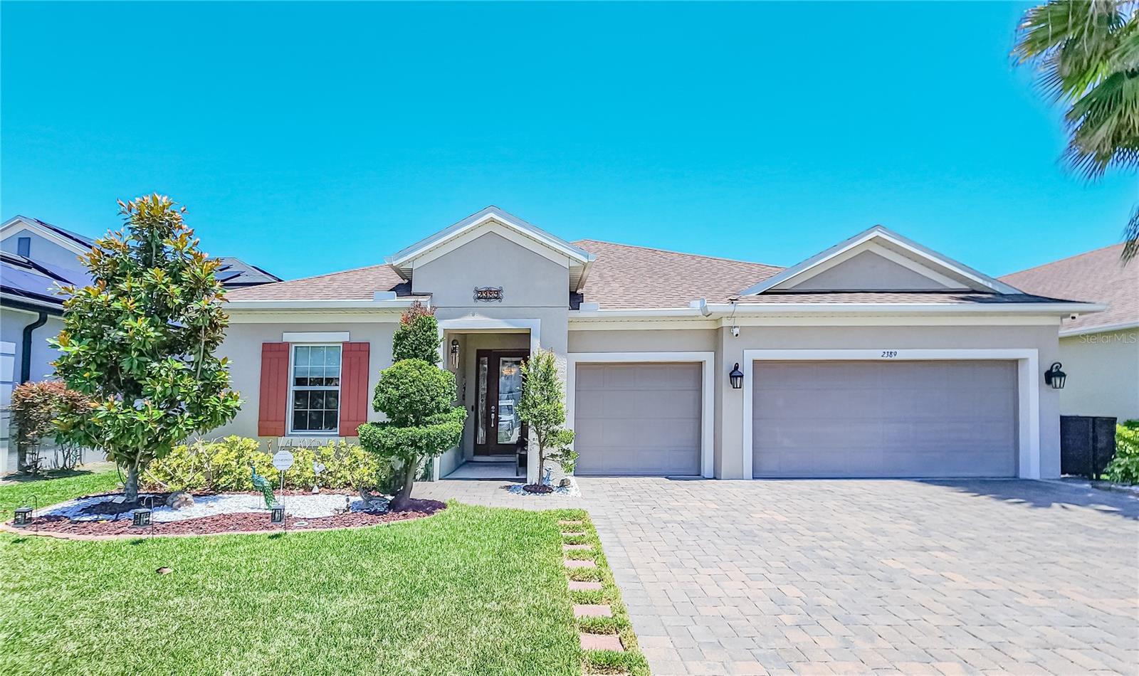 Welcome to 2389 Pearl Cider St, an exceptional Taylor Morrison Saint Croix model offering 4 bedrooms, 4.5 bathrooms, a private study, and a 3-car garage on a beautifully upgraded, fully fenced homesite with three access gates.
Designed for both luxury and functionality, this spacious one-story home features an open-concept floor plan with upgraded tile flooring throughout the main living areas, crown molding, custom lighting, additional electrical outlets, and a gourmet kitchen that serves as the heart of the home. The chef’s kitchen showcases a massive granite island, upgraded white cabinetry with crown molding and under-cabinet lighting, slide-out shelves, stainless undermount sink, built-in refrigerator, gas appliances, designer backsplash, and a large walk-in pantry with custom storage.
Each of the four bedrooms includes its own private full bathroom with upgraded cabinetry, countertops, tile, fixtures, and finishes. The owner’s suite offers a custom-designed closet system, while three bedrooms feature Ethernet connectivity. Additional upgrades include a Super Laundry Room with floor-to-ceiling cabinetry, granite countertops, drop zone, and utility sink.
The living, dining, and foyer areas flow seamlessly together and feature upgraded lighting, crown molding, decorative glass entry door, and motorized shades leading to the lanai. The dedicated study provides an ideal home office or flex space.
Step outside to an incredible 25' x 50' roofed, paved, and screened outdoor living area featuring premium pavers, a custom fire pit, and a Catalina Berkshire spa/jacuzzi. The enclosure includes an insulated roof section, expansive dome screen, side screens, doors, decorative fan, and a hurricane-rated motorized shade for year-round enjoyment.
Additional premium features include:
24-hour monitored security system by Synergy Home Technology
Whole-home surge protection and grounded lightning protection systems
Water treatment and alkaline water systems
Lennox high-efficiency HVAC with Nest thermostat
Gas water heater and gas community
Low-E double-pane windows and storm protection package
Gutters and downspouts throughout
Surveillance cameras and solar-powered exterior lighting
Automatic irrigation system
Paved walkways and HOA-approved covered waste bin storage
Professionally coated garage floor and overhead storage
Insulated garage doors and paved driveway
Located in a highly sought-after community with a low HOA fee of only $77/month (2026), residents enjoy resort-style amenities including a large pool, clubhouse, recreation and sports areas, walking trails, pet park, and guest parking. The community offers both electric and gas utilities and is situated in a non-flood and non-sinkhole zone.
This meticulously maintained home combines luxury upgrades, exceptional outdoor living, and peace of mind in one of the area's most desirable neighborhoods.