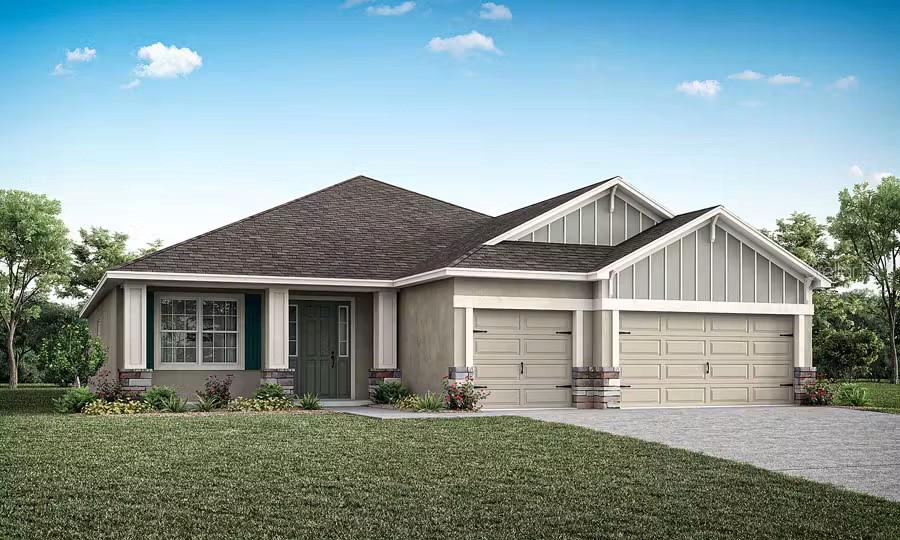 Pre-Construction. To be built. Brand-new luxury home for sale in St. Cloud, FL featuring 4 bedrooms plus a den and a modern open-concept design. The Waylyn offers a classic Florida exterior with a stylish interior, luxury vinyl plank flooring, and flexible living spaces. The spacious owner’s suite includes a tray ceiling, walk-in closet, and a spa-inspired bath with dual vanities and a tiled glass-enclosed shower. A front porch and covered lanai provide great space for outdoor living and entertaining. This professionally designed home includes a beautiful kitchen with quartz countertops, shaker cabinets, a walk-in pantry, and Samsung stainless steel appliances. Luxury vinyl plank flooring runs throughout the main living areas, with stain-resistant carpets in the bedrooms. Energy-efficient features such as Low-E windows, R-30 insulation, and a programmable thermostat help keep utility costs low. The fully sodded homesite includes premium landscaping and an irrigation system. Move-in ready and designed for comfort, style, and easy maintenance -contact us today for more information.
