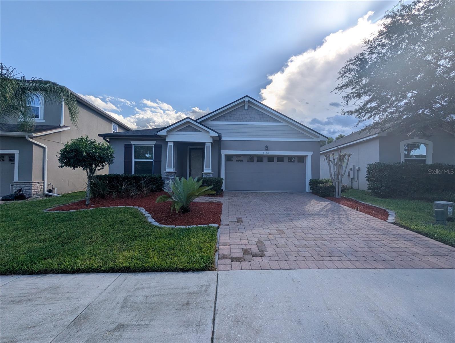 Charming newer construction home in Bently Green. All one level with 3 oversized bedrooms, an executive office, and 2 full baths. Extra high ceilings and an open concept give the home an abundance of natural light. The kitchen and Great Room combo are perfect for entertaining. Too many upgrades to mention; 42" wood cabinets, stone countertops, a walk-in pantry, a paver driveway, tile flooring throughout, and an oversized two-car garage. Covered and screened back Lani overlooks the large fenced backyard with no rear neighbors. The community pool, playground, and walking trails are just across the street.