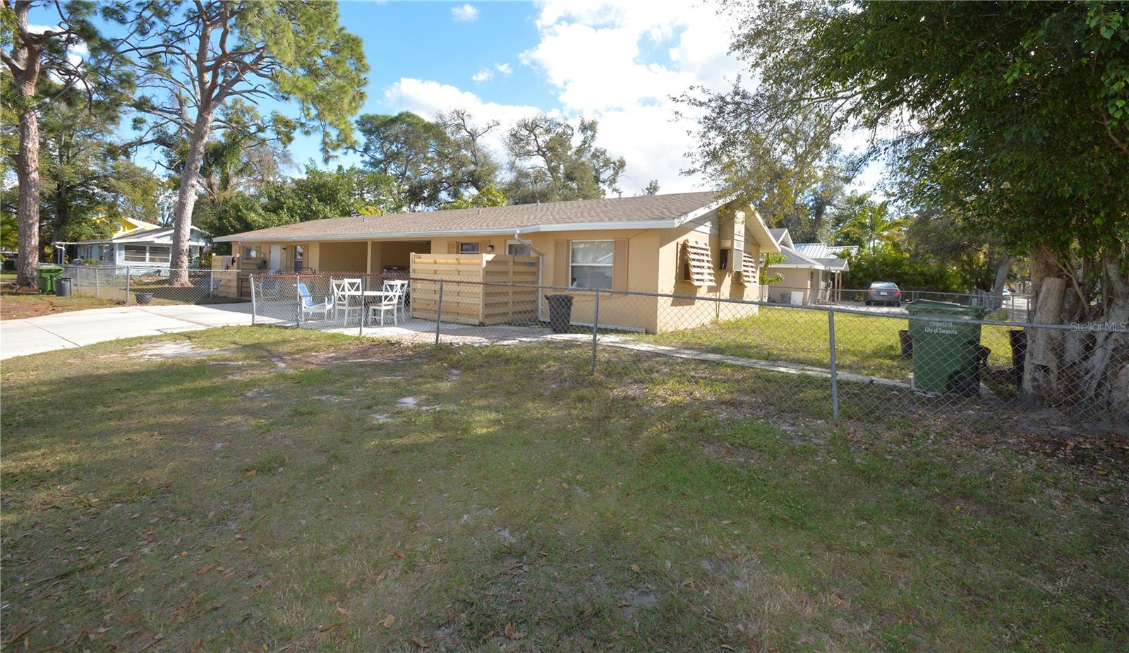 Investment opportunity, a corner lot duplex, located between downtown and Ringling College. Each unit has 725 sq ft with 2 bedrooms, 1 bath and the convenience of an attached carport. New Roof in 2025, Re-pipe, roof 2011. Each unit has a fenced in yard, Mango and Avocado trees in one side. Tenants are currently in place on a month to month. Being sold As Is. Please do not disturb tenants. A great investment in an unbeatable location, with all of the amenities of downtown Sarasota, local colleges, St Armands Circle, and beaches near by.