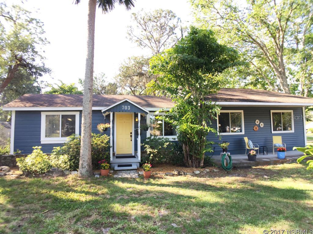 Beautifully renovated home in Isleboro Subdivision of New Smyrna Beach. Home originally built in 1956 as a one bedroom, one bath home and nicely expanded in 1994, according to current owners, to a THREE bedroom/TWO bath home.  Current owners have owned since 2010 and have completely renovated Kitchen with high quality cabinets with roll out shelves and modern appliances. All Bedrooms, Dining Room and Kitchen have 1/2 inch Bamboo "tongue in groove" flooring, Living Room has Mexican style tile and baths have modern ceramic tile. Stainless steel kitchen appliances are 6 years old, washer and dryer are 3 years old, roof is 10 years old. Brand new 14 SEER, 3 ton Heat Pump installed May 2017. New Roof scheduled to be installed in August, 2017. Property comes with an above ground pool 17' wide and 4.5' deep. Owners dismantle & store the pool in winter months. All of this on a large corner lot with fenced back yard. ;Water: City