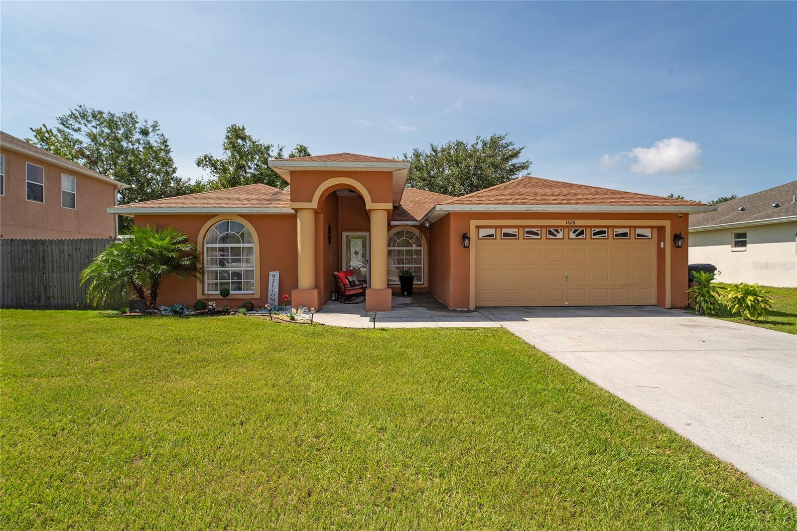 THIS PROPERTY IS BACK TO THE MARKET BECAUSE FINANCING FAILED. THE SOLAR PANELS HAVE ALREADY BEEN PAID BY THE SELLER AND ARE INCLUDED IN THE SALE PRICE. AGAIN THE PRICE HAS BEEN REDUCED. THE ROOF WAS CHANGED IN 2020 AND THE A/C IN 2019. DON'T BE AFRAID of the Flood Area, currently with FHA Loan sellers actually pay only $647 per year.. MOVE IN READY. DO NOT MISS THIS OPPORTUNITY. The house is in Village 3, conveniently situated just 10 minutes away from popular amenities such as Walmart, Publix, restaurants, and shopping centers. This proximity allows for easy access to everyday necessities and dining options. THE HOUSE IS EQUIPPED WITH SOLAR PANELS Which is a great feature considering the extreme heat in Central Florida. Solar panels help to substantially reduce the electricity bill by harnessing renewable energy from the sun. This can provide significant cost savings and also contribute to a more environmentally friendly lifestyle. Upon entering the house, there is a sense of peace and tranquility. This ambiance creates a welcoming and relaxing atmosphere, making it a place where one would want to stay and unwind. The community where the house is located is described as very quiet. Living in a peaceful neighborhood adds to the overall appeal and comfort of the home, providing a serene environment for residents.