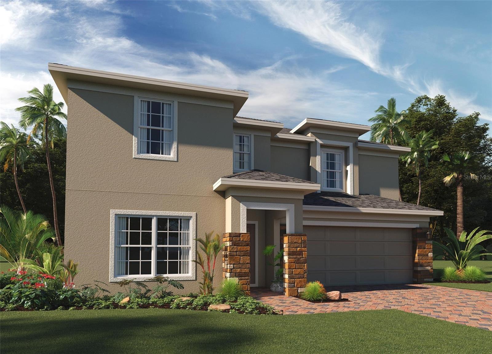 Our exceptional Newcastle plan is a 5 bedroom / 3.5 bath home featuring an open concept design with spacious Family Rm overlooking rear covered Lanai - perfect for entertaining. 1st floor Guest Bedroom with adjacent full Bath.  Split bedroom plan with 2nd floor Primary bedroom and ensuite which includes walk-in closet, dual sinks set in adult-height vanity, and walk-in shower.  Kitchen features beautiful cabinetry with upgraded countertops and stainless appliances.  Tile flooring featured throughout 1st floor main living areas of home.  High Performance Home offers energy saving and home automation technology.  Exterior includes brick paver driveway and lead walk.  Enjoy the Community resort-style pool with sundeck, green space, and recreation area.  Hammock Reserve is conveniently located near shopping and dining, with easy access to I-4, US 27, and US Hwy 17-92.