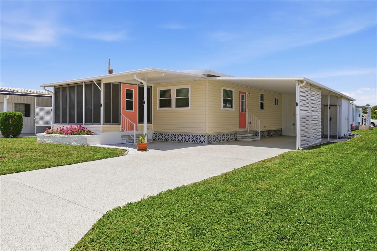TURNKEY GEM IN LAND-OWNED TIDEVUE ESTATES! True pride of ownership shines in this meticulously updated 55+ retreat, where every major component has been refreshed for peace of mind. You own the land in this vibrant community with remarkably low HOA fees.Major 2024–2025 Upgrades:Systems: New Heating & Air unit (March 2024).Exterior: New energy-efficient windows, new driveway, and a custom garage door added to the shed—perfect for golf cart parking. Kitchen: Completely transformed with new cabinets, stunning granite countertops, and premium LG stainless steel appliances. Interior: Modern laminate flooring throughout, updated lighting, mirrors, shiplap accent wall, ceiling fans, and new light fixtures in every room. Primary Suite: An oversized retreat featuring three closets and a fully updated en-suite bathroom. Second Bedroom: Extra-large guest space also featuring its own private, updated en-suite bathroom. Step outside to your open front porch, the perfect spot to create a custom outdoor living room and enjoy the famous Florida weather. Low HOA of only $600 annually. Pets are not permitted. Plenty of activities to keep you busy in this community. Updated fitness center. Meet friends and make new ones for a game of indoor pickleball, bocce ball, or shuffleboard. Join the Golf League. Take a bike or golf cart ride to Veterans Park to watch the wildlife and enjoy the sunset. Ellenton Premium Outlet Mall, restaurants, and medical facilities are just minutes away. Easy access to I-75 to explore Sarasota. Not to mention a short drive to our beautiful Gulf Beaches.This well-maintained, stylishly updated home is ready for its next owner. Don’t miss this opportunity—move in and start enjoying the Florida lifestyle today!