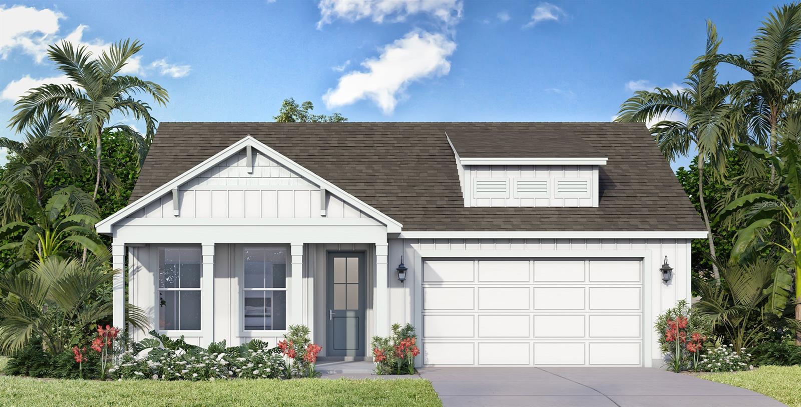Under Construction. Ready in September 2026! Welcome to the highly desirable Trailside community, where this beautifully designed one-story home is currently under construction and thoughtfully crafted with today’s most sought-after features and finishes. Offering 1,862 square feet of living space, this three-bedroom, two-bath residence combines style, functionality, and modern convenience. The exterior showcases attractive brick paver driveway and lanai areas, adding timeless curb appeal and outdoor living appeal. Inside, 12x24 ceramic tile flooring extends throughout all main living areas, creating a clean and elegant look. The open-concept kitchen is designed for both everyday living and entertaining, featuring quartz countertops, 42-inch upper cabinets, and included appliances such as a microwave, range, and dishwasher. The spacious layout includes generously sized bedrooms and a private primary suite designed for comfort and relaxation. Eight-foot interior doors throughout the home, along with an 8-foot garage door, add to the home’s upscale feel and spacious design. Additional features include a full irrigation system and smart home technology package with an IQ smart home panel, video doorbell, and smart lock keypad on the front door for enhanced convenience and security. Located in the desirable Trailside community, this under-construction home offers the perfect opportunity to own a brand-new home with modern finishes in an exceptional location.