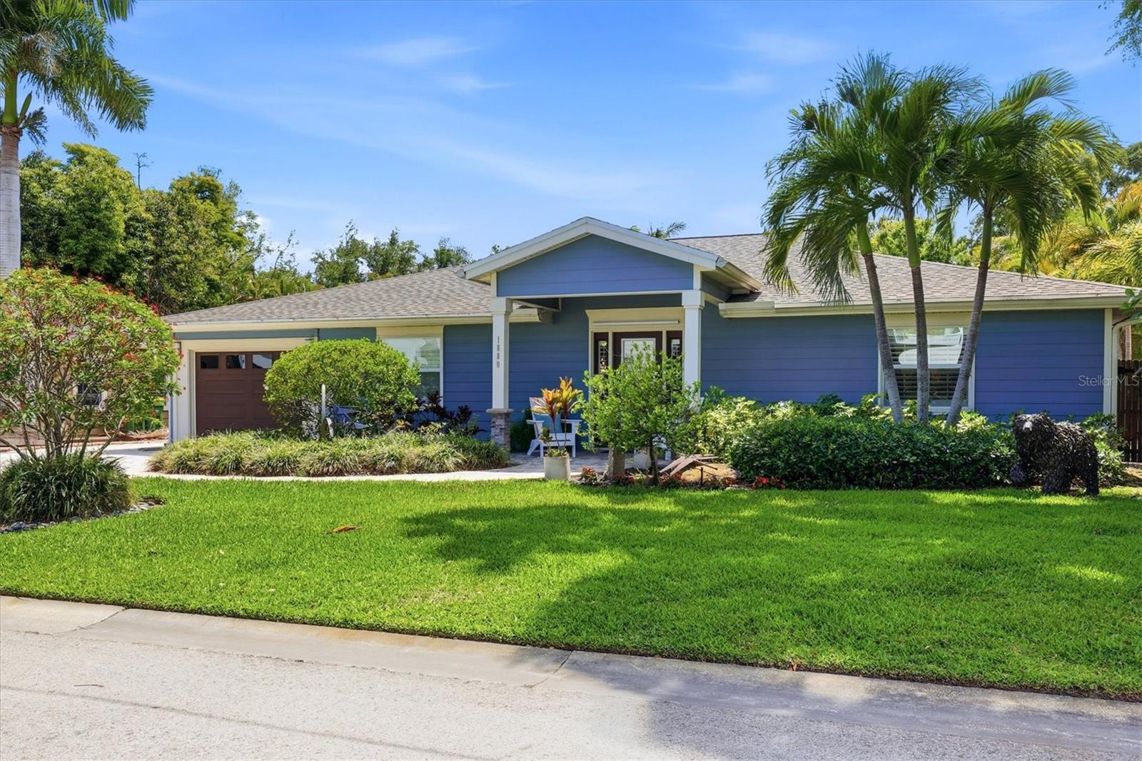Sought after West of Trail location close to Southside Village and on a cul-de-sac street. The home boasts almost 3000 square feet of airy living space and an open floor plan with vaulted ceilings. The kitchen with countertop seating overlooks the great room and dining room. The  bedroom layout is a split plan with the large primary suite opening to the pool area and featuring a rainfall shower and garden tub plus double vanities. Two guest bedrooms share an updated bathroom with the fourth bedroom on the other side of the home and a separate bathroom with shower in hallway. A large family room is off the kitchen and dining room areas and has another full bathroom and French doors that open to the pool. An over-sized utility room off the kitchen has an extra refrigerator and built in cabinetry. The expansive caged in pool area with spa allows for ample entertaining space with plenty of fenced backyard beyond, allowing for wonderful indoor/outdoor entertaining.