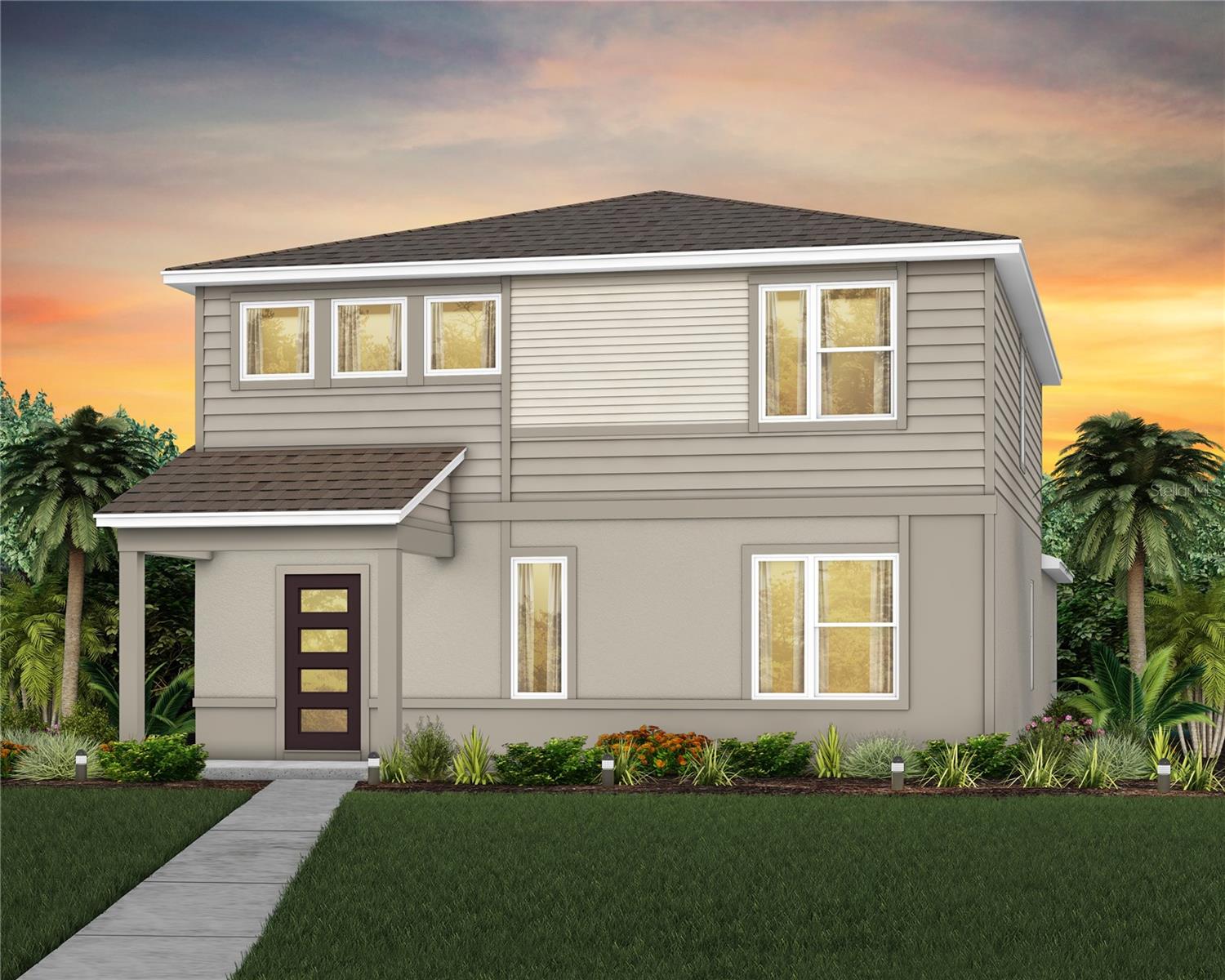 Under Construction. Explore The Landings at Live Oak Lake, a new single-family home community blending city charm with a distinct identity, all without a CDD. Situated between downtown St. Cloud and Lake Nona, it offers private amenities such as a pool & cabana, playground, trails, and playfield amidst serene ponds and conservation homesites. Welcome to the luxurious Mabel bungalow, a stunning new construction that perfectly blends modern design with everyday convenience. This home offers 4 bedrooms, 3 bathrooms, a loft, a covered lanai, and a 2-car rear-load garage. Upon entry, you'll be greeted by a grand foyer with ample storage, including two closets, leading into an open-concept living space. A private hallway off the foyer offers a guest bedroom and full bath, creating an ideal space for visitors. The heart of the home unfolds into a spacious kitchen, café, and gathering room, with seamless access to the covered lanai—ideal for indoor-outdoor living. The chef’s kitchen is a true standout, featuring a large center island, corner walk-in pantry, and Whirlpool stainless steel appliances, including a vented microwave. Elegant Elkin white cabinetry, a decorative tile backsplash, and Blanco Maple quartz countertops complete the space, ensuring both style and functionality. Upstairs, the luxurious owner’s suite provides the perfect retreat, tucked at the rear of the home for ultimate privacy. The spa-inspired en suite bathroom boasts a glass-enclosed shower, a quartz-topped dual vanity, and a spacious walk-in closet, creating a sanctuary of relaxation. Two additional bedrooms, sharing their own dedicated hallway, offer added privacy and comfort, while a full bathroom serves the space. The second floor also includes two linen closets, a laundry room, and a large loft area—ideal for flexible living. Thoughtful luxury touches throughout the home include Ceramic tile flooring on the first floor (except the first-floor bedroom, which features plush, stain-resistant Shaw brand carpeting), carpeting on the staircase and second-floor bedrooms, and pre-wiring for pendant lighting. Smart technology features like a smart thermostat, smart doorbell, and additional LED downlights ensure this home is as advanced as it is beautiful. This exquisite home offers the ultimate in luxury, convenience, and modern design—everything you need to live and relax in style.