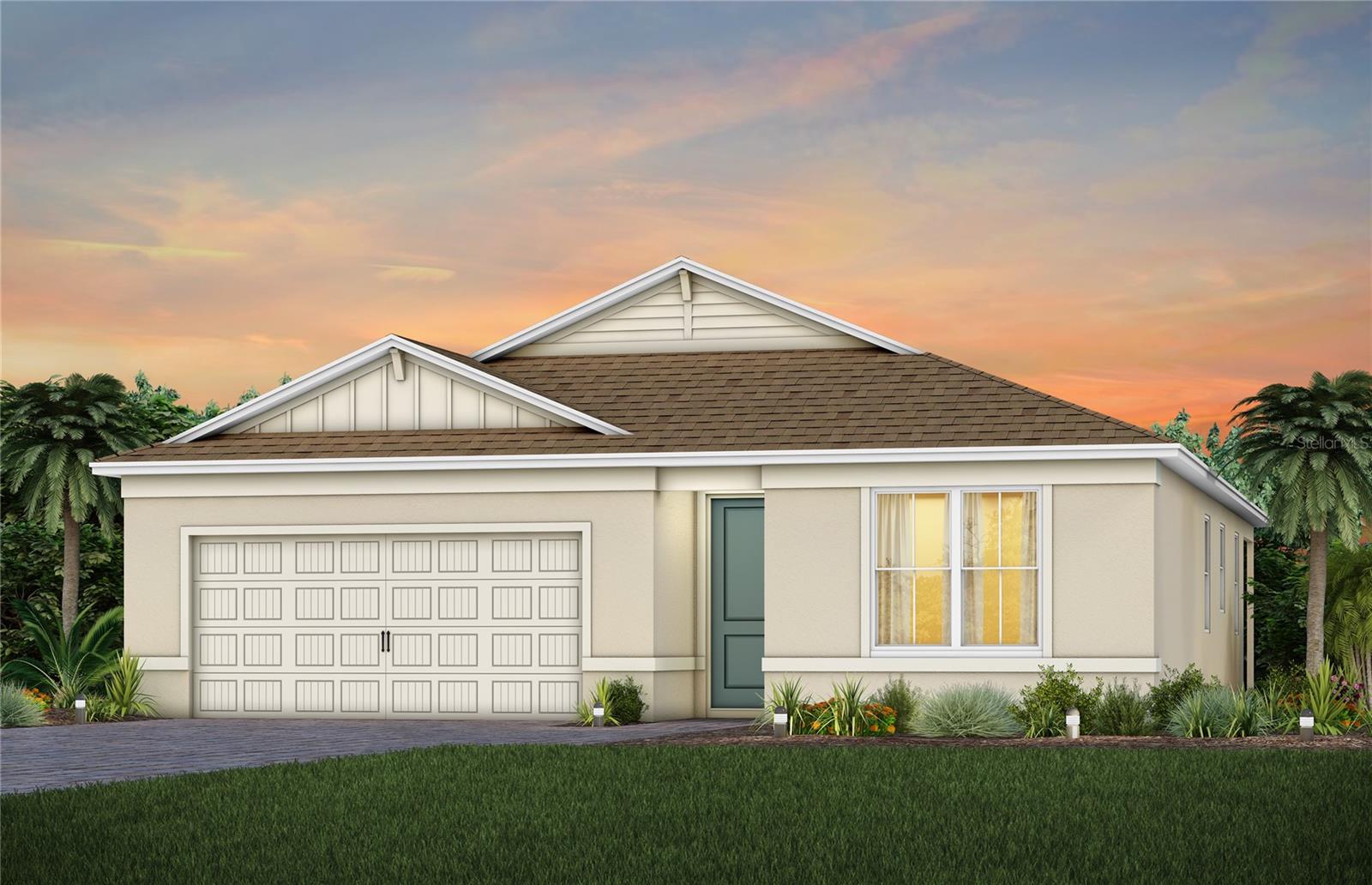 Under Construction. Discover Sunrise Estates, Space Coast's newest community featuring single-family residences and spacious townhomes. Located in West Melbourne off 192 and St. Johns Heritage Parkway approximately 1 mile from I-95 offering easy access to Orlando and Brevard County. Enjoy the privacy of a gated community with a resort-style pool and cabana. Positioned in an ideal location with NO CDD fees and minutes to local shopping and dining.
Welcome to your dream home – the Highgate. This stunning new construction home features 4 spacious bedrooms, 2 luxurious bathrooms, and a 2-car garage. With its open-concept design, the kitchen, café, and gathering room seamlessly flow together, leading to a serene, covered lanai, perfect for entertaining or relaxing. The chef-inspired kitchen is equipped with Whirlpool stainless steel appliances (including a refrigerator and microwave vented to the exterior), a convenient walk-in pantry, and a large center island ideal for meal prep and socializing. It’s complemented by elegant 42” soft-close cabinetry, quartz countertops, decorative tile backsplash, a single-bowl stainless steel sink, upgraded faucet, and pendant lighting pre-wiring for added luxury. The private Owner’s Suite includes a large walk-in closet and a spa-like en suite bathroom featuring dual sinks set on a quartz-topped vanity, a private water closet, and a spacious frameless glass enclosed shower. Three additional bedrooms, a second bathroom, and laundry room are thoughtfully positioned at the front of the home, ensuring ample privacy and space for the whole family. This Highgate home is filled with professionally curated design selections, including 2” faux wood blinds, Sherwin Williams First Star interior paint, 8’ interior doors, Whirlpool washer and dryer, and brushed nickel hardware and plumbing fixtures. Enjoy wood-look luxury vinyl plank flooring throughout the entire home, except for in the bathrooms and laundry spaces, which are outfitted with tile, adding style and convenience to your everyday life. For added convenience and peace of mind, the Highgate includes a video doorbell, smart thermostat, and LED down lights. This brand-new home offers the perfect balance of comfort, style, and functionality – schedule your tour today!