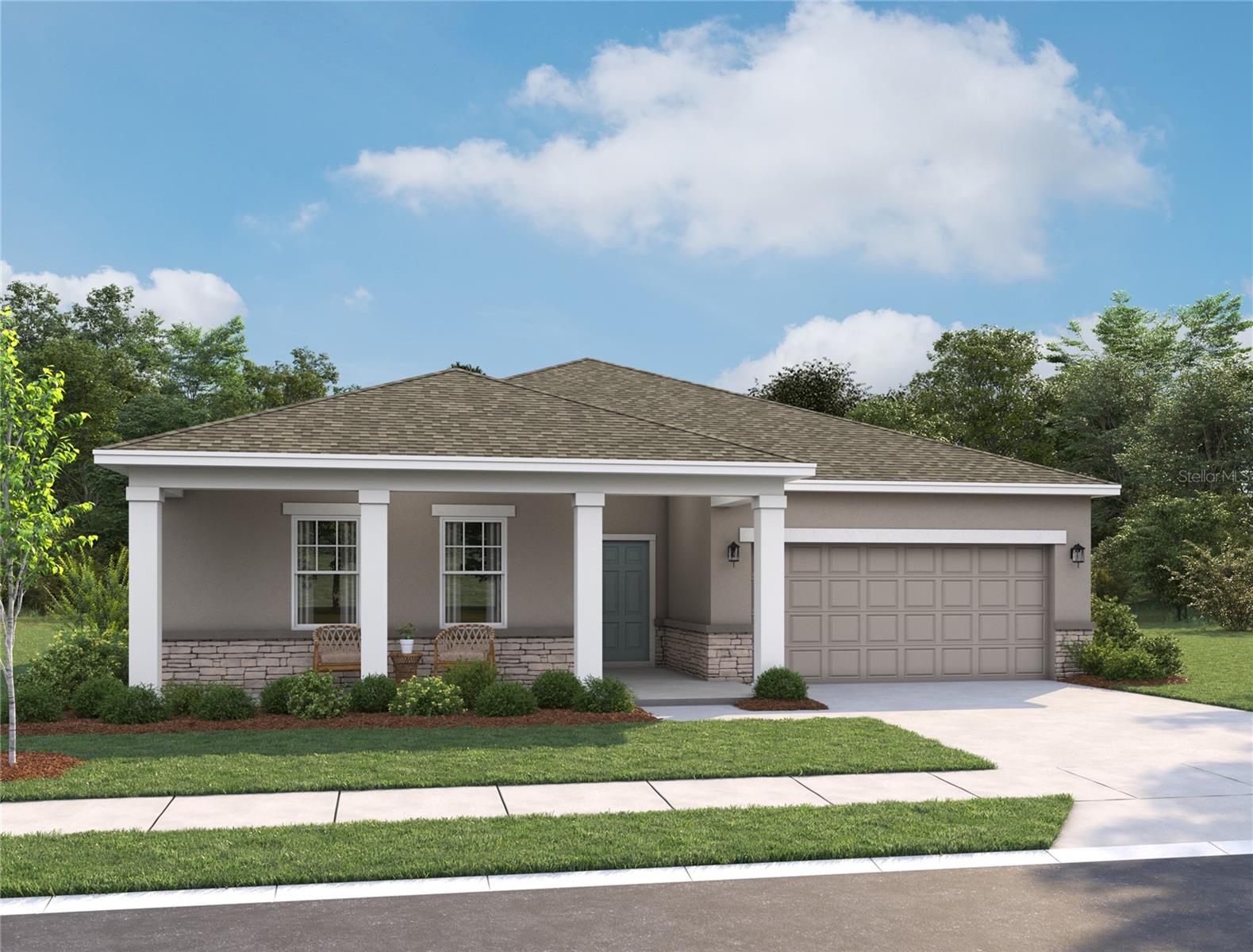 Under Construction. Discover comfortable Florida living in this beautifully designed home located in the intimate Tyson Reserve community in St. Cloud. Set on an oversized homesite with extended depth and peaceful green space views, this residence offers both privacy and room to relax. Inside, the open-concept layout is enhanced by 8’ tall interior and exterior doors and thoughtfully curated finishes inspired by the AW Collection Serene. The kitchen features modern cabinets, luxury quartz countertops, and a stunning backsplash, creating a bright and inviting space for everyday living and entertaining. Quartz countertops continue throughout the kitchen and bathrooms, adding a cohesive, elevated feel. A large covered lanai extends the living space outdoors, perfect for enjoying Florida evenings. The community itself is quaint and exclusive, offering only 122 homes, along with a shaded playground and a peaceful walking trail that wraps around a scenic pond. With oversized homesites, refined interior design, and a quiet St. Cloud location, this home delivers a perfect blend of style, comfort, and tranquility. *Representation images and renderings are for illustrative purposes. Actual options and design finishes of home may vary.