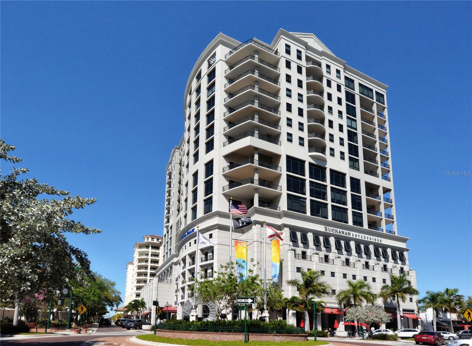 Back on market following a busy rental season, and seller is motivated! Experience the essence of Sarasota’s urban living in this exquisitely updated two-bedroom, two-bath residence at Five Points Plaza, one of the city’s most sought-after addresses. Spanning 1,671 square feet, this beautifully appointed home combines elegant design, modern upgrades, and an unmatched downtown location.

The chef-inspired kitchen is a masterpiece of coastal refinement, featuring GE Profile stainless steel appliances, Kohler fixtures, and an Ann Sacks designer tile backsplash. Polished quartz countertops create a sleek, inviting surface for entertaining, while the open-concept layout flows effortlessly into the dining and living areas. A custom solid maple built-in adds architectural warmth and sophistication, perfect for displaying art, books, or media.

Step outside to your expansive private terrace, accessible from both bedrooms and the living room, offering stunning views of Sarasota Bay and the vibrant city skyline. The terrace extends your living space, ideal for morning coffee, dining al fresco, or cocktails at sunset.

The primary suite is a tranquil retreat featuring a cozy sitting area that doubles as a reading nook or home office. A motorized window shade provides effortless privacy and light control, creating a restful atmosphere day or night.

Both bathrooms showcase Kohler fixtures and sinks, while the guest bath features a custom solid oak vanity with artisan craftsmanship.

At Five Points Plaza, every detail reflects convenience and peace of mind. Enjoy 24-hour concierge service, on-site management, secure garage parking, and resort-style amenities including a heated pool, state-of-the-art fitness center, and spacious entertainment areas.

This property represents a rare opportunity to own a piece of downtown Sarasota’s lifestyle where, convenience, location, and livability converge.