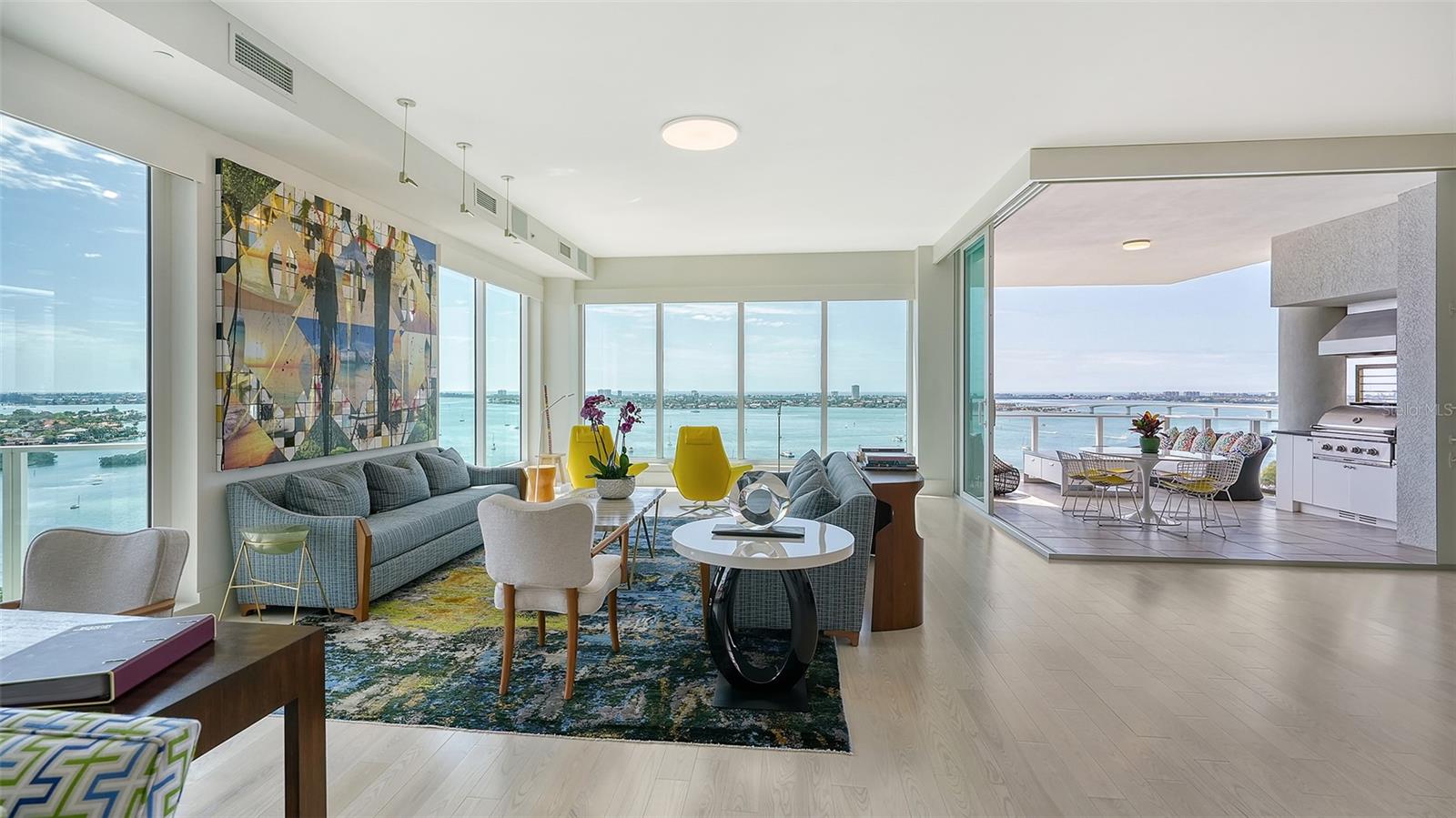 Rarely available and endless views of Sarasota Bay, the Gulf of Mexico, and Marina Jack’s, 624 Palm Avenue is arguably one of the most coveted addresses in all of Sarasota.  Welcome to luxury living at its finest in this spectacular 16th-level, full floor residence located in the boutique 624 Palm condominium. Upon entering from the private secured elevator lobby, the home offers elevated, breathtaking views from all four terraces, a stunning panorama. The interior features painted oak floors and soaring ceilings in an open layout with ample space for living and entertaining. Luminous, pure white walls with added accent art lights perfectly enhance art for even the most proficient art collectors. The residence boasts 4,155 square feet and three generously-sized bedrooms, each combined with a well-appointed en-suite bathroom.  Image the comfort and privacy for residents and guests alike. A chef’s dream gourmet kitchen offers sleek and custom highlights including: a Subzero refrigerator, 6-burner gas range with hood, elegantly appointed cabinetry, and a large island with quartz countertops perfect for culinary endeavors or casual dining. The sliding impact glass doors from the kitchen lead to the main terrace with an outdoor kitchen, perfect for al fresco dining and entertaining while enjoying the gorgeous sunsets. Behind-the scenes, smart home technology enhances the living experience with features such as alarm systems, general lighting controls, temperature regulation, and window blackout and sheer shades all easily managed for convenience and comfort. Other noteworthy features include sliding impact glass doors, surround sound speakers, spacious laundry room with wine cooler, two garage spaces, and storage. 624 Palm offers a range of amenities for its residents and guests to enjoy; include daytime concierge service, rooftop deck, heated pool and spa, outdoor grill and fire pit, designer club room, and fitness center. Situated in upscale South Palm Avenue neighborhood, residents benefit from proximity to Downtown Sarasota, offering easy access to renowned attractions, dining destinations, and entertainment venues right at your doorstep. Embrace a unique fusion of convenience and sophistication. Make your next address 624 Palm, and immerse yourself in upscale living in Sarasota. Bedroom Closet Type: Walk-in Closet (Primary Bedroom).