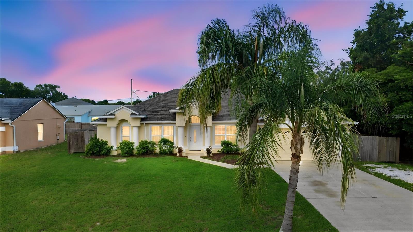 Virtually Staged. A classic Florida front elevation sets the tone, where a freshly painted exterior, columns and arched architectural details, mature classic Florida landscaping, and a new roof create strong curb appeal from the first look. Set in an established no-HOA Deltona neighborhood, this single-story pool home offers a flexible layout with 3 bedrooms, 2 baths, an office or possible 4th bedroom, PLUS additional flex space, interior laundry, and an attached 2-car garage.

Inside, the main living areas offer an open, practical flow with good natural light and easy connection between the living room, dining area, and kitchen. The updated kitchen features white cabinetry, stainless steel appliances, backsplash detail, and a breakfast bar that adds extra seating and workspace. The washer and dryer are included.

The primary suite includes a spacious bath with dual sinks, a separate tub, and shower. The secondary bedrooms are well placed for guests, household members, or work-from-home use, while the office and flex space give the home added function beyond a traditional three-bedroom layout.

The screened rear patio opens to the private pool area, complete with a safety-style pool fence that will remain with the property. The backyard offers space for outdoor dining, grilling, and enjoying Florida’s year-round pool lifestyle.

Located in an established area, the home is close to shopping, dining, schools, parks, medical services, and I-4, with access to Lake Mary, Sanford, DeLand, Orlando, Daytona Beach, and New Smyrna Beach. With a new roof, fresh exterior paint, refreshed interior, pool, flexible floor plan, and no HOA, this home is ready for its new owners!