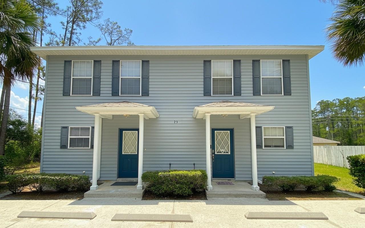 Great Investment Opportunity! 4-bedroom, 4-bathroom duplex in a great Palm Coast neighborhood, near Rymfire Elementary School. This Duplex has Immediate Income and Owner-Occupant potential with no CDD or HOA Fees. This is a Income generating and flexible, tenant arrangement. Unit A is a month to month lease at $1200 per month, and unit B is a month to month at $1000. New Roof installed in 2024. Both units are well maintained and identical in size and layout. The functional, open floor-plan, offers a nice flow from the kitchen to the dining room to the living room with sliding glass doors opening to a large, private backyard and patio. Great Location: close to I95, Schools, Flagler Beach, Restaurants, and Shopping.