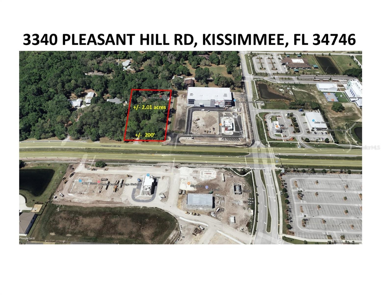 Excellent development site with over 2 acres high and dry on the main commercial road to Poinciana. Over 36,5000 vehicles per day with multiple commercial and residential developments under way and many more in the pipeline. Approximately 200’ frontage with cross access stubbed out to the corner retail and utilities available on Pleasant Hill Rd. Across from new Starbucks, A,T,& T Store, and 7-Eleven and next to new Wendy's & Valvoline. Currently being rezoned to Osceola County CO Commercial Office zoning which allows for a financial institution and professional or medical office. Recent survey & clear Phase I.