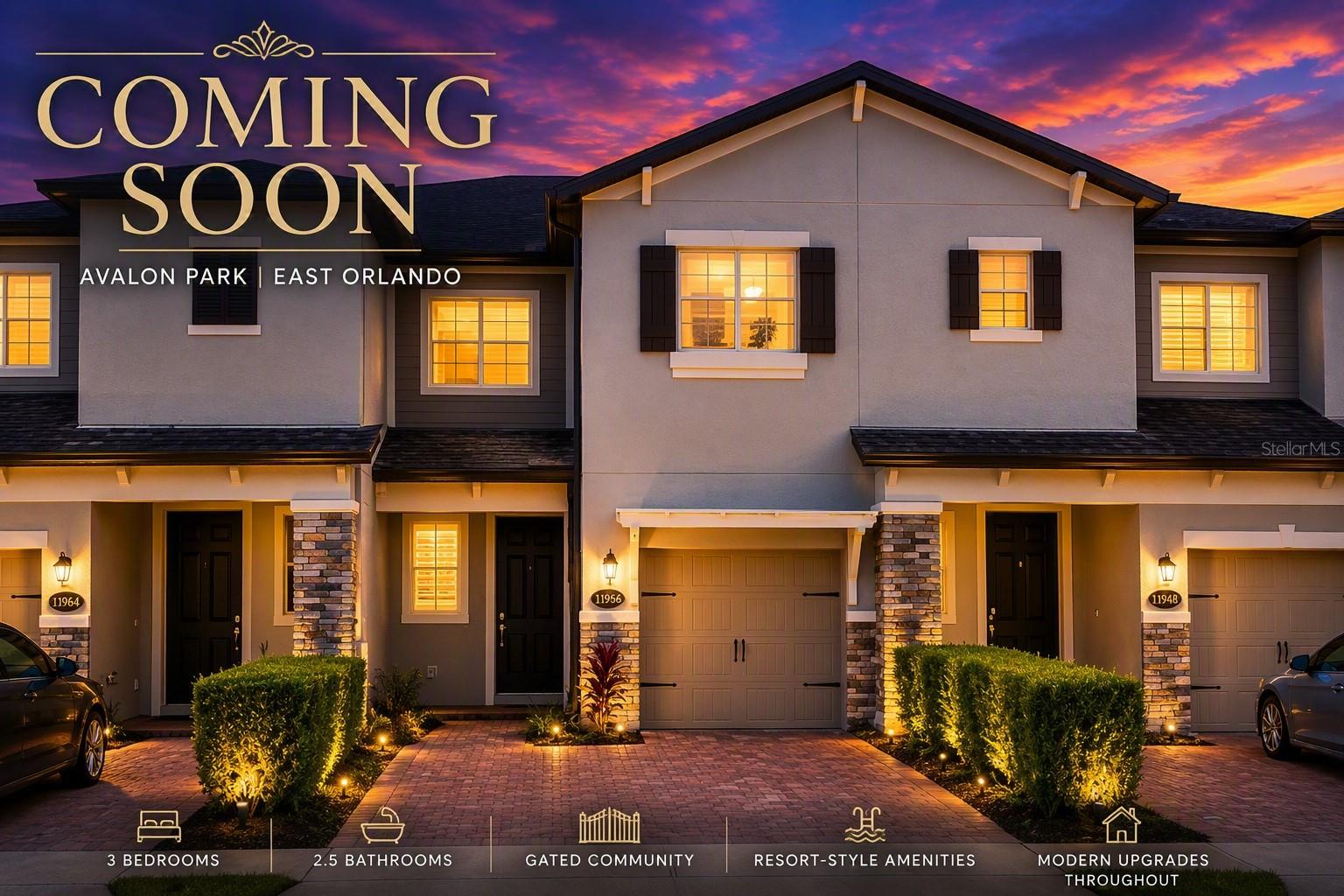 3 Bedroom | 2.5 Bathroom | Gated Community Townhome in The Towns at Avalon Ridge 
Welcome to this beautifully upgraded 3-bedroom, 2.5-bathroom townhome located in one of East Orlando's most desirable gated communities near Avalon Park. Combining modern style, thoughtful updates, and an unbeatable location, this meticulously maintained residence offers exceptional comfort and convenience.
The heart of the home is a stunning gourmet kitchen featuring 42-inch cabinetry, granite countertops, a subway tile backsplash, stainless steel appliances, and an oversized center island designed for entertaining and everyday living. The open-concept floorplan showcases soaring ceilings, abundant natural light, and durable plank-style ceramic tile flooring throughout the main living areas. Sliding doors lead to a covered lanai, creating the perfect space to relax and enjoy Florida living.
Upstairs, the spacious primary suite serves as a private retreat with dual vanities, a soaking tub, separate oversized shower, and custom built-in primary closet completed in December 2025. Additional enhancements include custom built-in closets in Bedrooms 2 and 3 (May 2025), new carpet (March 2026), and wood stair upgrades (March 2024).

This home has been thoughtfully improved with numerous interior updates, including:
Fresh interior paint throughout multiple rooms (2022–2024)
Updated bathroom fixtures (March 2023)
Half-bath vanity upgrade (June 2023)
Modern cabinet and door hardware (June 2023)
Smart fan controls and hardware (June 2024)
Premium window shades installed throughout the home (February 2025)

The kitchen has also seen significant appliance upgrades, including a dishwasher (August 2023), microwave (February 2024), and range (April 2024). A washer, dryer, and refrigerator were updated in 2022 and are included for added convenience.
Additional features include an ADT security system, garage door opener with remotes, ceiling fans, light fixtures, and select smart-home features that convey with the property. Window shades throughout the home also convey.
Residents enjoy the privacy and security of a gated community with resort-style amenities including a clubhouse, community pool, and park. Ideally located just minutes from Downtown Avalon Park, Waterford Lakes Town Center, UCF, highly rated schools, and major commuter routes including SR 417, SR 408, and SR 50, this exceptional home offers the perfect blend of location, lifestyle, and modern upgrades.
A rare opportunity to own a move-in-ready, extensively updated townhome in one of East Orlando's most sought-after communities.