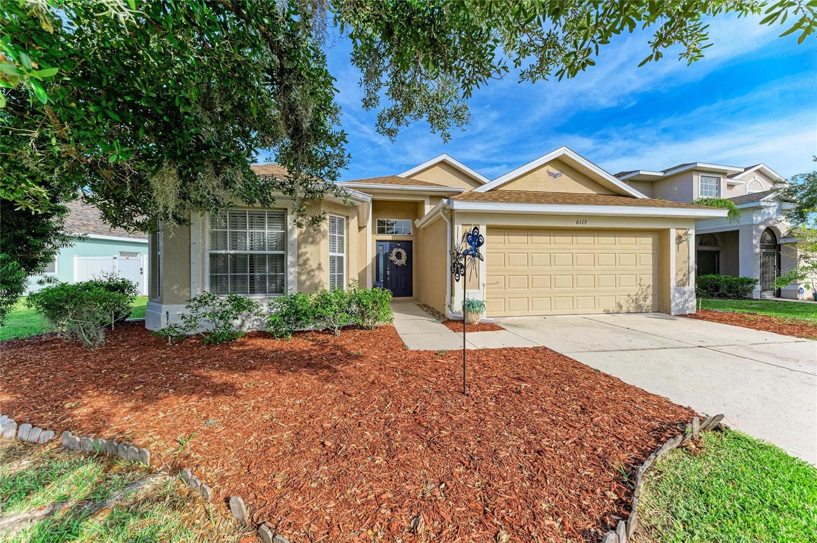 Under contract-accepting backup offers. 3.5% ASSUMABLE LOAN!! Welcome to this beautifully maintained 3-bedroom, 2-bath home in the desirable Covered Bridge Estates community! Overlooking tranquil water views, this property features a fenced backyard garden oasis, an enclosed lanai with fully opening sliders that seamlessly blend indoor and outdoor living. Additional features include formal dining room, breakfast dinette, stainless steel appliances, indoor laundry with extra storage, hurricane shutters, and a 2-car garage. Recent updates include a NEW ROOF (Nov. 2024) and NEW AC. Primary En-Suite includes walk-in closet, linen closet, garden tub and additional shower with dual vanities and lots of natural sunlight. Community amenities include a heated pool, clubhouse, fitness center, tennis courts, basketball court and playgrounds. All with convenient access to I-75, shopping, including the Ellenton Premium Outlets and dining. One exit away from major community developments on SR 64 including Target, Costco, Hobby Lobby and tons of additional shopping and restaurants.