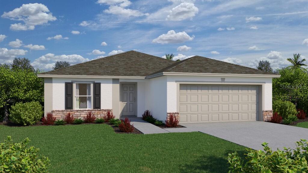 READY NOW!  MOVE IN READY!  Introducing the Queen, a thoughtfully designed four-bedroom home offering privacy and comfort with a split-bedroom layout. Three bedrooms are located on one side, while the spacious Owner’s Suite is tucked away on the opposite side. The open-concept Great Room and Dining Area provide abundant natural light and seamless access to the backyard through sliding glass doors. The kitchen features ample cabinetry and counter space and is conveniently located next to the dining area. Additional highlights include an interior laundry room leading to a two-car garage, CBS (Concrete Block System) construction, energy-efficient features throughout, dual-pane windows, and a smart HVAC system. This home includes a 1-year transferable builder warranty and a 10-year structural warranty.