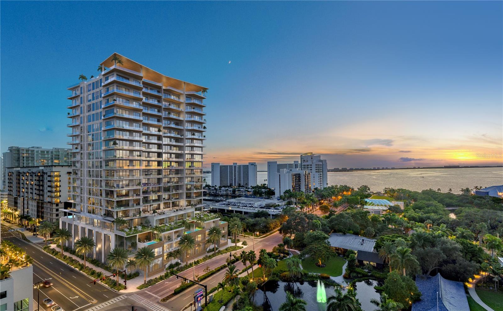 One or more photo(s) has been virtually staged. Under Construction. With world-class architecture and interiors, the 18-story One Park is bringing a quintessential lifestyle to one of Downtown Sarasota’s most sought after locations, Boulevard of the Arts. Featuring panoramic direct views from Bay Park to Downtown Sarasota and beyond, One Park offers an unrivaled Sarasota Bay lifestyle. Residence features include 10' to 12' floor-to-ceiling windows, smart home technology for seamless personalization with the touch of a button, a contemporary lighting package, fully built-out closets, marble, wood or porcelain slab flooring throughout, 8' tall interior doors, midnight bar in primary bedrooms, Subzero and Wolf appliance package, and expansive outdoor terraces with modern glass railings and summer kitchens. World-class amenities and services include resort-style infinity-edge pool and spa deck with lounge area, wellness spa, private theater room, and a state-of-the-art fitness studio featuring the latest high-tech exercise equipment, Pilates, yoga and cycling rooms. A 53-acre signature Bay Park, Boating and Beaches are at residents’ fingertips, while art, cultural venues, fine dining and social spaces are just steps from their front door. Developed by nationally acclaimed Property Markets Group (PMG) and Moneyshow. This visionary team will deliver a masterfully crafted luxury Bayfront living experience.