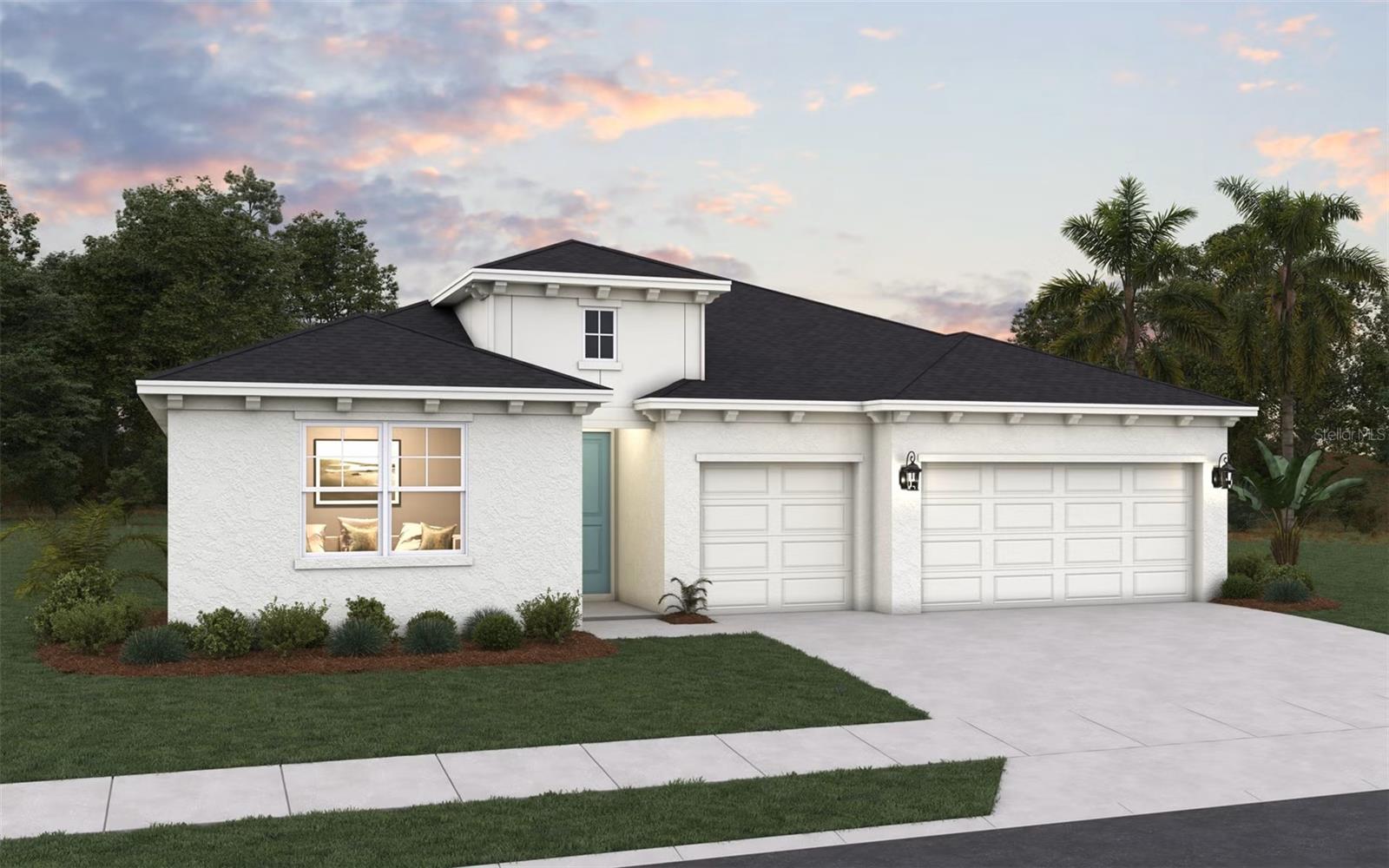 Virtually Staged. Under Construction. Experience elevated living in this stunning new construction Catalina floor plan. This thoughtfully designed single-story home offers 2,211 square feet of comfortable living space with 3 bedrooms, 2 bathrooms, and a spacious 3-car garage. The open-concept layout is perfect for both everyday living and entertaining, featuring a gourmet kitchen with a large center island overlooking the expansive great room and casual dining area. A separate dining space provides added versatility for hosting family and friends. The private owner's suite serves as a relaxing retreat with a generous walk-in closet and an en-suite bath featuring dual vanities. Large windows throughout the home fill the interior with natural light, creating a bright and inviting atmosphere. Enjoy Florida living year-round with a covered lanai and included sliding glass doors that seamlessly connect indoor and out.