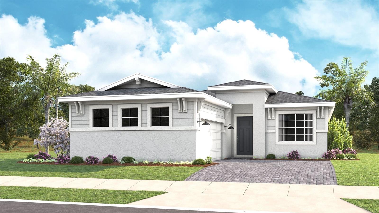 Welcome to this move-in ready Laura floorplan in Cresswind DeLand, offering thoughtfully designed living spaces and designer-selected finishes. This home features 3 bedrooms, 3 bathrooms, a flex room, and a 3-car garage, providing comfort and flexibility for everyday living and entertaining. At the heart of the home, the gourmet kitchen showcases GE Profile appliances, including a cooktop, built-in wall oven, microwave, designer wall-mount hood, dishwasher, and French door refrigerator. Finishes include Cambria quartz countertops, two-tone Keelie cabinetry with soft-close drawers, pendant lighting, a designer tile backsplash, and a spacious single-bowl undermount sink. The open-concept layout seamlessly connects the kitchen, dining area, and great room, creating an inviting space for gathering with family and friends. Additional LED lighting enhances the great room, while wood-look laminate flooring extends throughout the main living areas, flex room, owner's suite, and secondary bedrooms for a cohesive design. Privately situated at the rear of the home, the owner's suite offers a relaxing retreat with a deluxe shower, dual vanities with Cambria quartz countertops, tile extending to the ceiling, a handheld shower system, a semi-frameless glass enclosure, and a spacious walk-in closet. Two secondary bedrooms provide comfortable accommodations for guests. One guest bath features a tub/shower combination, while the third bath includes a recessed tiled shower, offering added privacy and convenience. Ideally located 10 minutes from Historic Downtown DeLand, this community offers residents access to exciting dining options, recreation and entertainment. DeLand is known for its charming downtown Main Street, proximity to natural springs, parks, and a thriving local art scene. To learn about all the ways, you can have this home, contact a Cresswind DeLand New Home Guide. Photos of a decorated model home are for reference only. Actual home will differ.