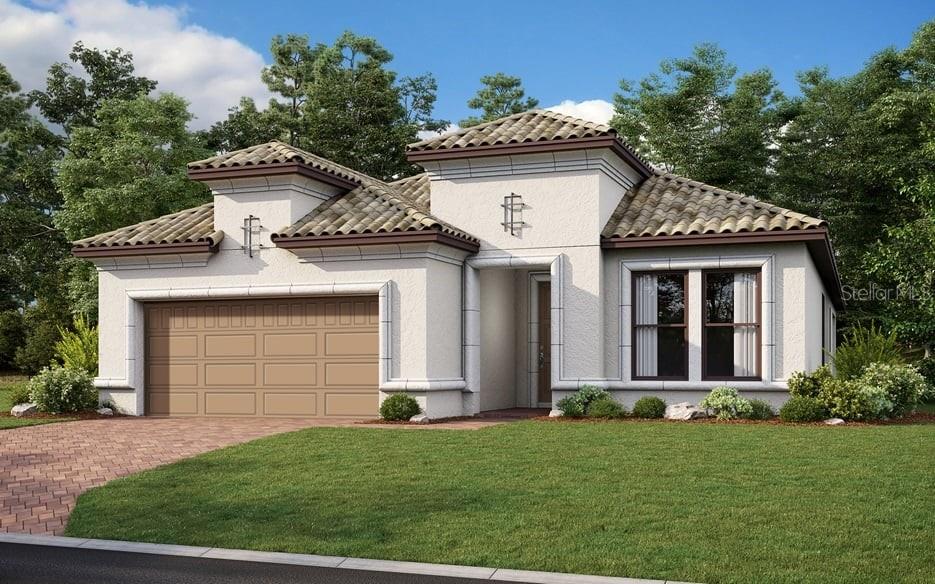 Under Construction. MLS#A4570901 REPRESENTATIVE PHOTOS ADDED. December Completion!  Welcome to the popular Lazio plan at Esplanade at Wiregrass Ranch, a 55+ resort lifestyle community.  This home has so much to offer with 2,275 sq. ft. of beautifully designed living space, 3 bedrooms, 3 full baths, flex room, and two-car garage.  Enter the home through the foyer which leads into a dining room and spacious great room. The gorgeous kitchen with large island overlooks the gathering room which has a sliding door leading to a spacious lanai, perfect for outdoor living. The owner's suite includes dual sinks, shower, and huge walk-in closet. Structural options include: extended garage, gourmet kitchen, alternate primary suite, casual dining extension, study, alternate primary bath, covered extended lanai.
