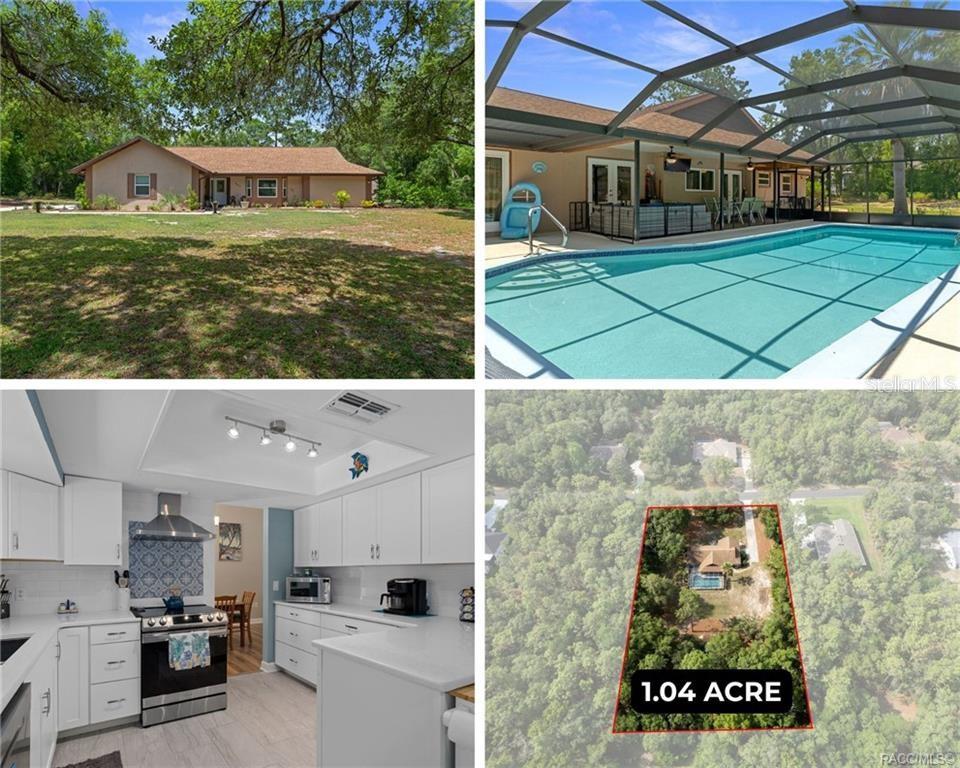 Your own national treasure on National Street. Situated on just over an acre in Hernando, this thoughtfully remodeled 2 bedroom, 2 bathroom pool home offers a blend of updated style, functional living space, and laid back Florida charm. The converted garage adds flexible living space that can function as a family room, game room, home office, or potential third bedroom, giving the home additional versatility beyond the traditional 2 bedroom layout.

The completely redesigned kitchen serves as the heart of the home with quartz countertops, soft close cabinetry, new Samsung appliances, and updated finishes throughout. Luxury vinyl plank and tile flooring run throughout, while the split floor plan provides added comfort and privacy. Natural light pours through the beautiful front bay window, giving the home a bright and welcoming feel from the moment you walk in. The primary bathroom was updated with a new shower in 2022, adding to the home’s long list of improvements.

Outside, the oversized screened-in pool creates a great space for relaxing or hosting guests, complete with an outdoor shower to rinse off after long sunny afternoons. The detached shed is equipped with electricity, offering additional storage, workshop, or hobby space. Recent updates include new windows in 2022, HVAC 2022, water heater 2022, new pool deck 2022, new pool screen 2025, and gutters replaced in 2026. With stylish updates, versatile spaces, and plenty of room to spread out inside and out, this Hernando property is one worth discovering.