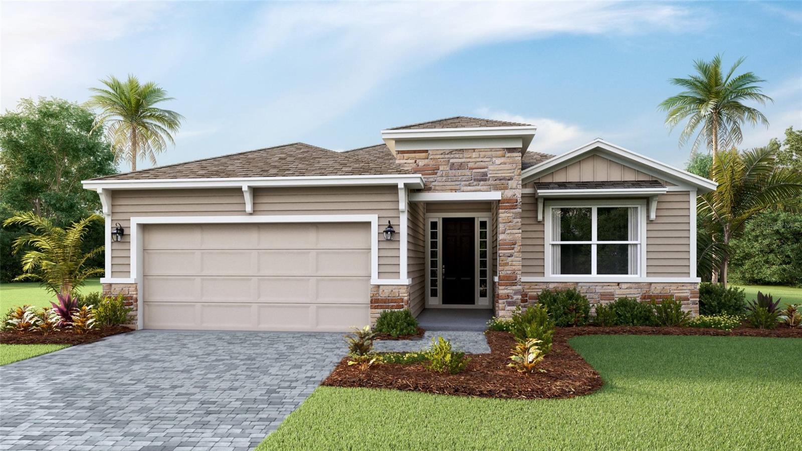 Under Construction. Receive up to $10,000 towards closing costs & special interest rates with the use of our preferred lender - Now through June 30th.
This one-story, all concrete block constructed home has a truly open concept plan, featuring a spacious kitchen with a large quartz kitchen island that overlooks a large dining area, great room, and breakfast nook which flow out onto a covered lanai. The first phase of The Resort Club amenity center is NOW OPEN, including Trade Route Coffee Kitchen, Resort Style Pool, Fitness Center, Athletic Performance Center, and Pet Park. Future phases of The Resort Club will include a poolside bar & grill, outdoor activities area, The Event Center, and The Terrace Chef’s Patio. Future amenity centers, Adventure Retreat & Cabana Corner, will include Pickleball, Tennis & Bocce Courts, Pet Park, Golf Cart Parking, Sunset Terrace, Clubhouse, Resort Pool & Spa, Resistance Pool, Poolside Cabanas & Beach Area, Outdoor Activities Area, Poolside Grilling and more. This home comes with stainless steel dishwasher, range, and microwave. Pictures, photographs, colors, features, and sizes are for illustration purposes only and will vary from the homes as built. Home and community information including pricing, included features, terms, availability and amenities are subject to change and prior sale at any time without notice or obligation.