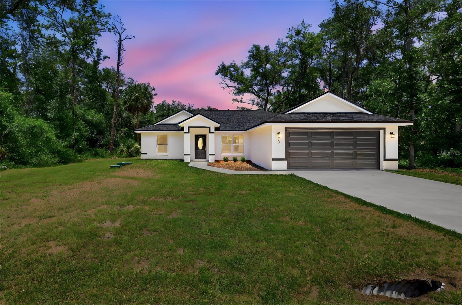 One or more photos have been virtually staged.  Another Great Opportunity.   Welcome to this beautifully built 3-bedroom, 2-bath home in the peaceful community of Ocklawaha, offering 1,427 square feet of comfortable living with No HOA! A long driveway leads to an attached two-car garage, giving you plenty of space for vehicles, a boat, or weekend toys. Step inside to a bright, open layout where the living room, dining area, and kitchen flow naturally together beneath vaulted ceilings and tile flooring. The kitchen features a center island, stainless steel appliances, a pot filler, and plenty of counter space for cooking and gathering. The split floor plan keeps the primary suite privately situated on its own side of the home, complete with tray ceilings, dual sinks, a soaking tub, a walk-in shower, and a spacious walk-in closet. Two additional bedrooms and a second full bath offer flexible space for family, guests, or a home office. Step outside to a covered lanai and backyard perfect for quiet mornings or weekend cookouts. Love the outdoors? Public boat launches to Lake Weir and the Ocklawaha River are nearby. Shopping, dining, Publix, Walmart, Lowes, Home Depot, and everyday conveniences are all close by, and The Villages is only a 15-minute drive away. Quiet street, no HOA, move-in ready. Schedule your private showing today!
