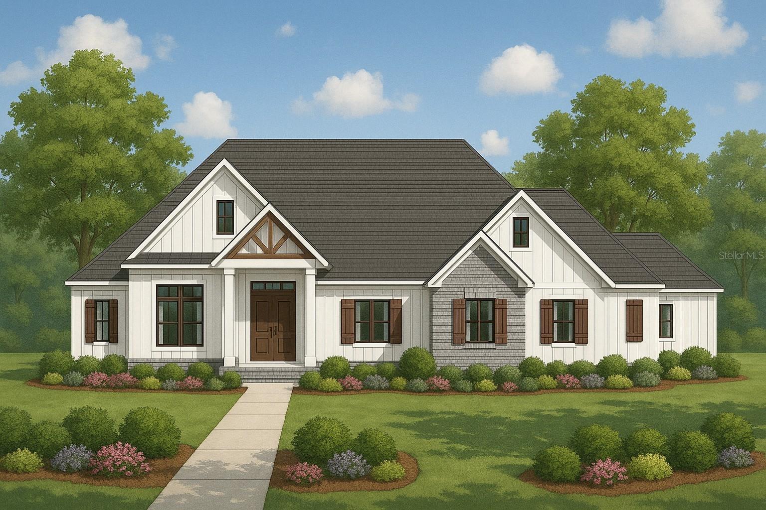 Pre-Construction. To be built. Pre-Construction. To be built. Buyer can pick selections & colors. Introducing The Mimosa, a stunning custom designed classic and modern farm house residence thoughtfully designed and expertly crafted by Lash Signature Homes, located within the gated community of Flint Rock Agrihood. This stunning custom beauty welcomes you and your guests in style. This luxury custom build offers four spacious bedrooms, four full bathrooms, flex room & office/gym with 3801 square feet of conditioned living space. Every detail reflects a warm elegance, with traditional finishes, and natural wood accents throughout. From the grandeur double-door front entry, you're welcomed into a grand foyer that sets the tone for the home’s refined interior. The open-concept living room flows seamlessly into the gourmet kitchen with double island and a butler pantry to die for. At the heart of the home, the kitchen is a true showpiece, featuring professional-grade appliances, an oversized center island with porcelain farm sink, a walk-in pantry, and quartz countertops with full-height backsplash. Additional design highlights include a vaulted ceilings with wood beams, coffered ceiling, custom built-ins, and a custom gas fireplace. Expansive windows provide panoramic views while bathing the interior in natural light. The primary suite boasts a dreamy walk-in closet with custom built-in systems and a spa-like ensuite bath featuring dual vanities, a soaking tub, an oversized walk-in shower, and a private water closet. Located on the opposite side of the home, four generously sized bedrooms each include their own ensuite bath, creating private retreats for guests and a private In-law Suite off the back of the home. This brilliantly planned layout balances refined design with functional living, ensuring comfort and privacy for all. Built with energy efficiency in mind, the home features zoned HVAC systems, Low-E insulated windows, low-flow plumbing fixtures, and a tankless water heater. The oversized, three-car garage offers additional parking and storage. Enjoy Florida’s year-round outdoor lifestyle on the expansive covered lanai over looking the custom designed pool, outdoor custom shower and a fully equipped outdoor kitchen. This home was designed for a king & queen, so don't miss your opportunity to own this beauty. The Mimosa offers a unique combination of beauty, comfort, and craftsmanship. Come pick all your colors & selections on this one. Flint Rock is convenient to I-75, UF Health, VA, University of Florida, HCA North Florida Hospital, Restaurants' & Shopping. Underground Utilities, Clay Electric, Fiber Internet, Private eco-friendly well/septic and a new golf course is coming across from Flint Rock bringing even more lifestyle and recreation to this premier community.