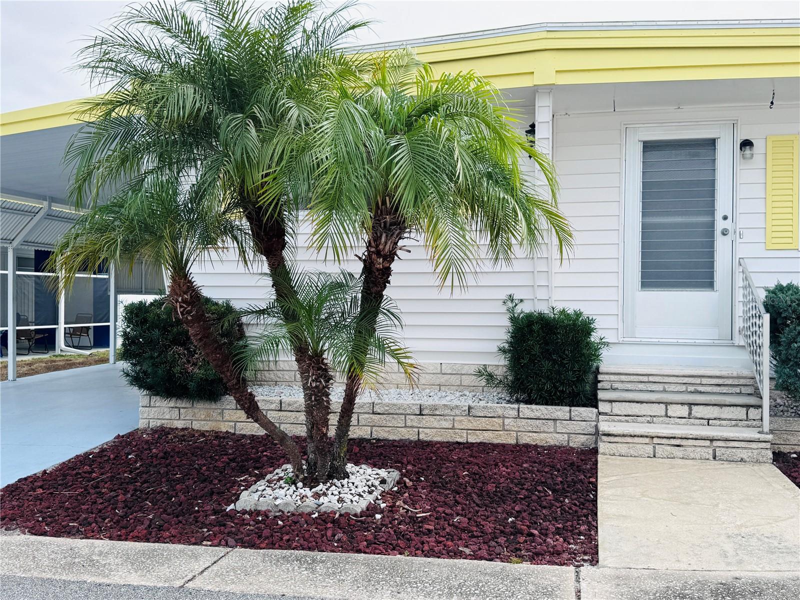 Welcome to this furnished two-bedroom, two bath mobile home offering comfortable, low maintenance Florida living in a resident-owned 55+ community in Clearwater. The $40,000 land share is included in the purchase price, adding significant value and ownership peace of mind. Ideally located just a short distance to the Gulf beaches, spring training fields, shopping, and dining, this home gives the freedom to enjoy everything the area has.

The open living and dining areas feature attractive wood-look flooring and a striking stone accent wall with an ELECTRIC FIREPLACE complemented by a mounted 55-inch television for added convenience and style. The kitchen is well appointed with GRANITE countertops, a STONE backsplash, stainless steel appliances, ample cabinetry, and a double sink beneath the window. Both bedrooms provide generous space and built-in storage, while the bathrooms are well maintained and functional.

Additional highlights include a carport and a dedicated laundry and utility area with washer and dryer, plus an extra refrigerator located in the shed for additional storage.Updated ROOF IN 2024, Electric Panel 2020. Decorative LAVA ROCK landscaping enhances curb appeal, and protective screening around the home helps keep unwanted varmints out. The monthly MAINTENANCE fee of $285 includes water, trash, lawn care, escrow reserves, and access to community amenities such as a clubhouse, heated swimming pool, billiards, and shuffleboard. Comes FURNISHED and move-in ready, this home is ideal for enjoying a relaxed and active Florida lifestyle.