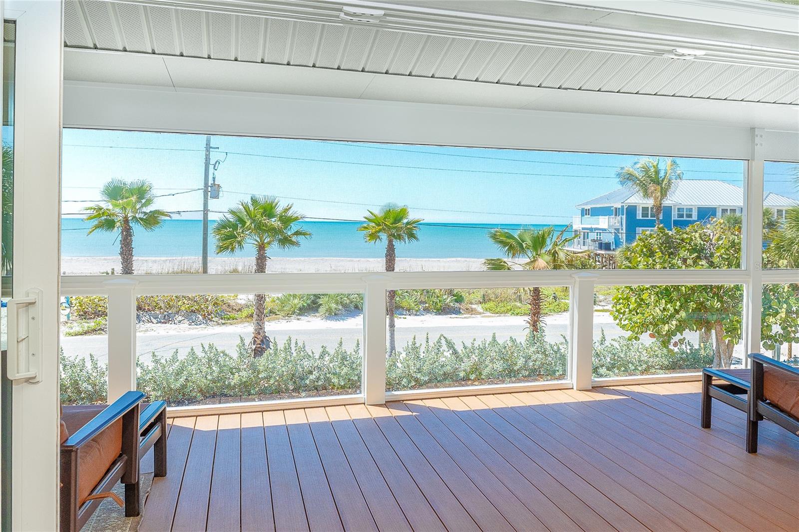 You will want to see this unique property with a guest house, pool and dock with stunning views of the beach and Gulf.  Located on two lots across the road from the beach. The interior of the main home exudes elegance and warmth with Brazilian cherry wood floors, wood cabinets, Brazilian granite countertops and backsplash and stainless steel GE appliances.   A huge deck extending the length of the home off the living area faces the Gulf and beach, so you can witness the ever changing glorious sunsets.  Two guest bedrooms and a bathroom are  on one side and the primary bedroom with two separate bathrooms, one with a tub and one with shower, ensuite are on the other side that opens to the front deck with a view of the Gulf and beach.  The guest house with a bedroom, bathroom, kitchen, laundry and separate entrance is over the downstairs deck with outdoor kitchen and half bath. Property is fully fenced for privacy with a swimming pool and dock on good boating water with no bridges to the ICW.  The home has impact windows, exterior glass front doors and a lift.  Being sold furnished with a golf cart.  Great spaces for entertaining and/or renting.  Located on Don Pedro-Knight-Palm Island, a bridgeless barrier island between Sarasota/Tampa to the north and Ft. Myers/Naples to the south.  The islands are accessible via private boat or a 4 minute car passenger ferry ride.  Enjoy all things "island",  such as:  searching for shells and sharks' s teeth on the beach, kayaking, fishing, boating, paddleboarding, swimming and just plain relaxing and breathing in the salt air.  Buy your piece of paradise today!!!