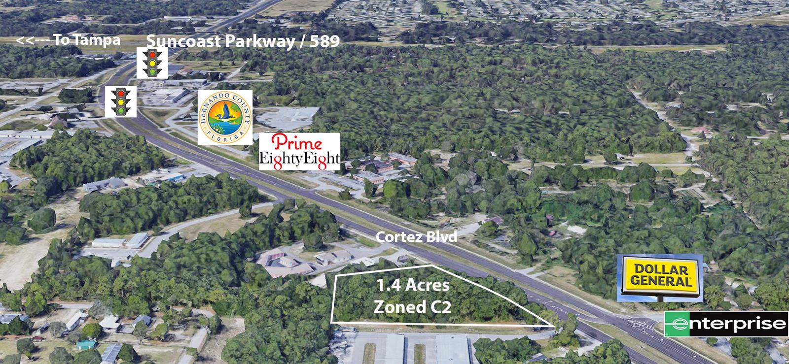 1.4 ACRE LOT with 360 feet of frontage on Cortez Blvd. Less than 1 mile to the Suncoast Parkway!! ZONED C2. 19,900 AADT. Great site for a Hotel, auto shop, quick auto service shop, restaurant, auto sales, RV/boat storage, retail, endless opportunities! Microtel Hotel Franchise potential site! 

Owner financing Available. Call for easy terms.