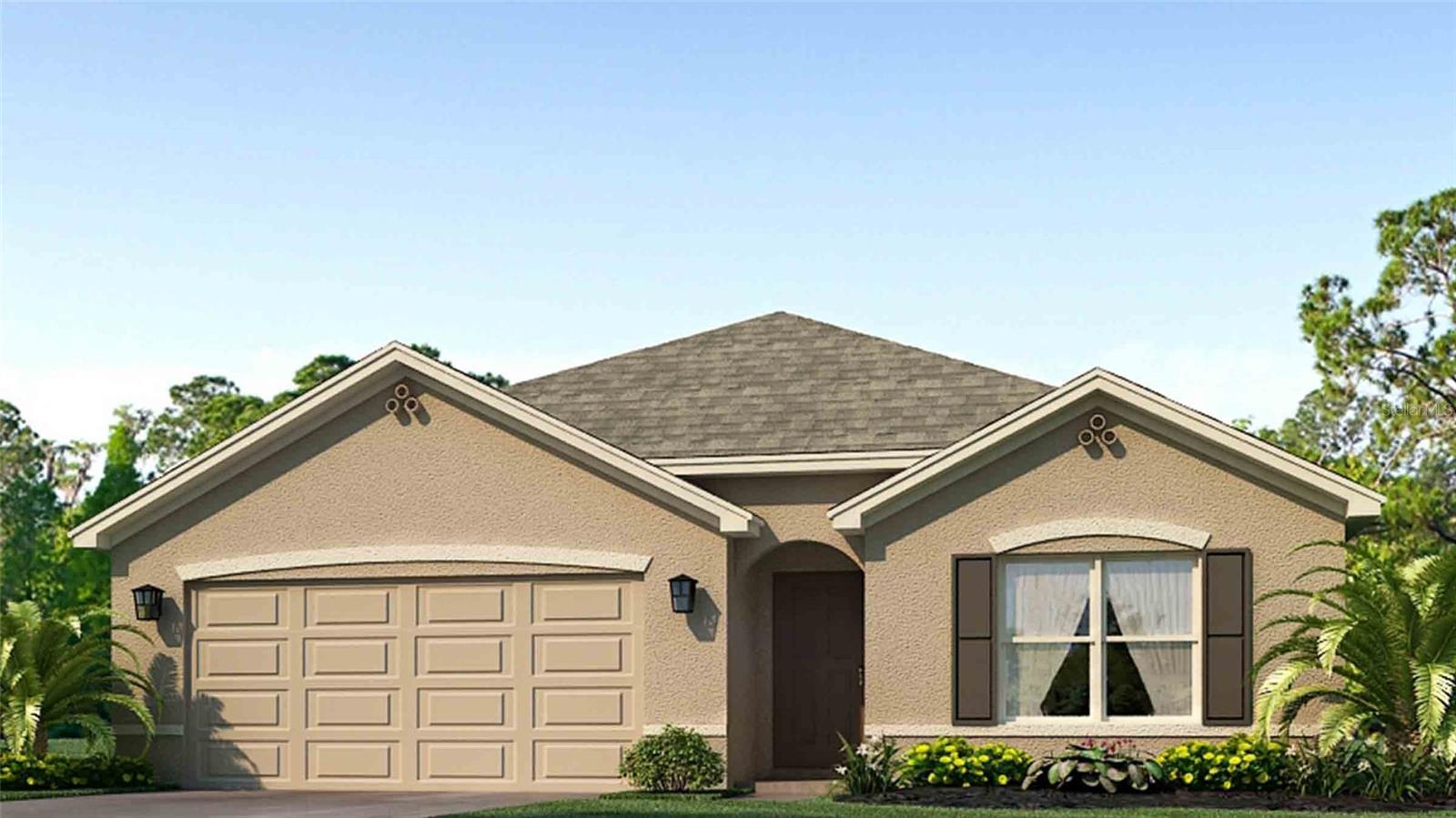Under Construction. This all-concrete block constructed, one-story layout optimizes living space with an open concept kitchen overlooking the living area, dining room, and the outdoor covered lanai. The well-appointed kitchen comes with all appliances, including refrigerator, built-in dishwasher, electric range, and microwave. The owner's suite, located at the back of the home for privacy, has an ensuite bathroom. Two additional bedrooms share the second bathroom. The third bedroom is located near the laundry room, which is equipped with included washer and dryer. Pictures, photographs, colors, features, and sizes are for illustration purposes only and will vary from the homes as built. Home and community information including pricing, included features, terms, availability and amenities are subject to change and prior sale at any time without notice or obligation.