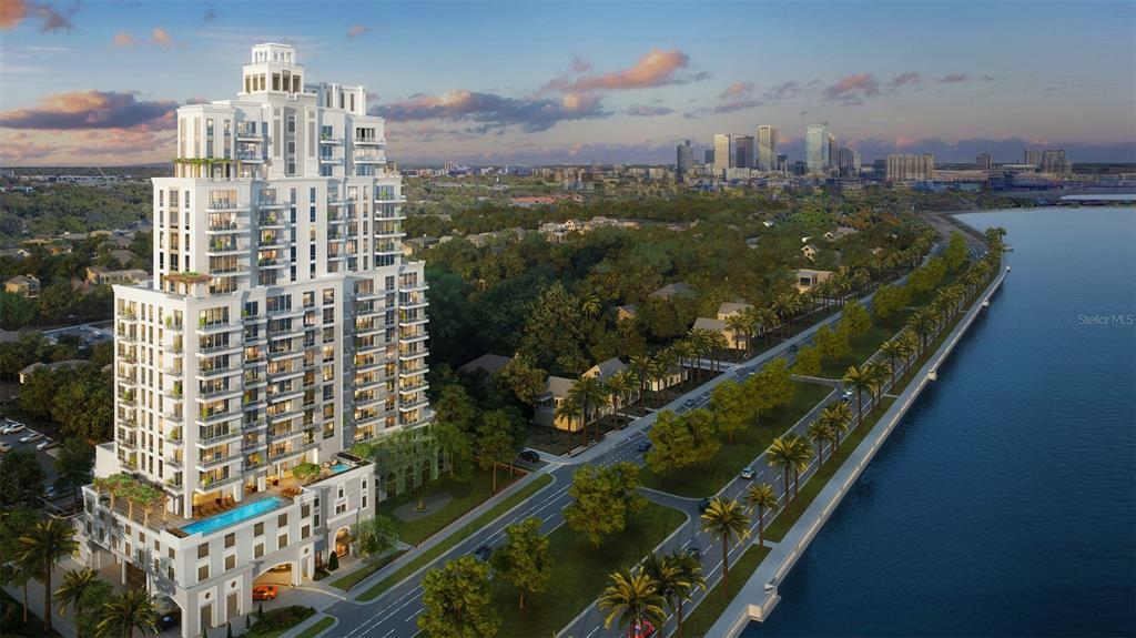 Under Construction. Introducing Hyde Park House - New luxury condominiums in Historic Hyde Park from the developer of ONE St. Petersburg.  This stately residential tower of 22 stories and 70 residences offers sweeping views of Hillsborough Bay, Hyde Park and the Downtown Tampa skyline. These luxurious residences feature spacious floorplans, expansive terraces with glass railings, and gracious amenity spaces. The Manor Penthouse residence is over 5,200 square feet in an open, entertaining floorplan and features extended outdoor living space via 6 balconies with stunning views of Hillsborough Bay and Downtown Tampa, 11’ ceilings, 4 bedrooms plus den and study, and 5.5 bathrooms. High-quality appointments include large porcelain tile flooring, European cabinetry, Quartz countertops, chef’s kitchens with Gaggenau appliances, gas or electric induction cooktops, & front-load Electrolux washers & dryers. Residents will enjoy a landscaped, elevated waterfront amenity plaza featuring a resort style pool, spa, covered summer kitchen w/ gas grill, gas fire pit, fitness center and social room. Building amenities include private secured parking garage, access-controlled entry to the building and elevators, climate controlled storage, & 24-hour concierge. Hyde Park House introduces the first and only opportunity to enjoy a new luxury condominium lifestyle nestled within historic Hyde Park, featuring some of the area’s most popular destinations for shopping, dining and nightlife. Hyde Park House will quickly become South Tampa’s most elegant new address with its prime, walkable waterfront location on Bayshore Blvd.
