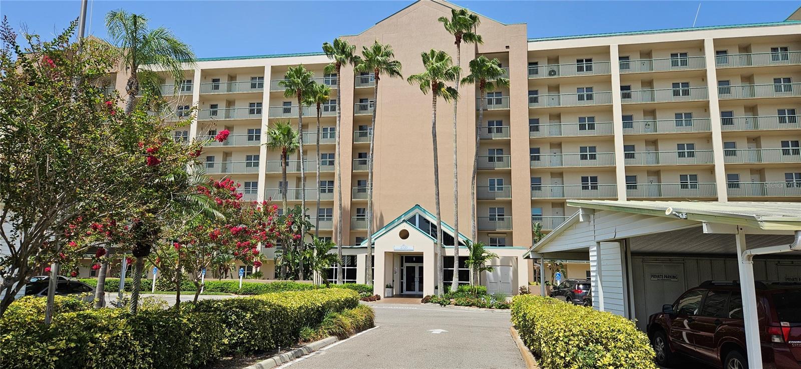 2 bedroom 2 bath 4th floor unit with screened lanai and fantastic view of pool, golf course and fields beyond. New air conditioner, refrigerator, washer, dryer and dishwasher. Freshly painted interior. Enjoy designated covered parking with storage room. Community offers exercise room, club house, golf and swimming pool. Community is located on Terra Ceia Bay and only 13 miles to renowned Anna Maria Island. Room dimensions are approximate and should be verified.