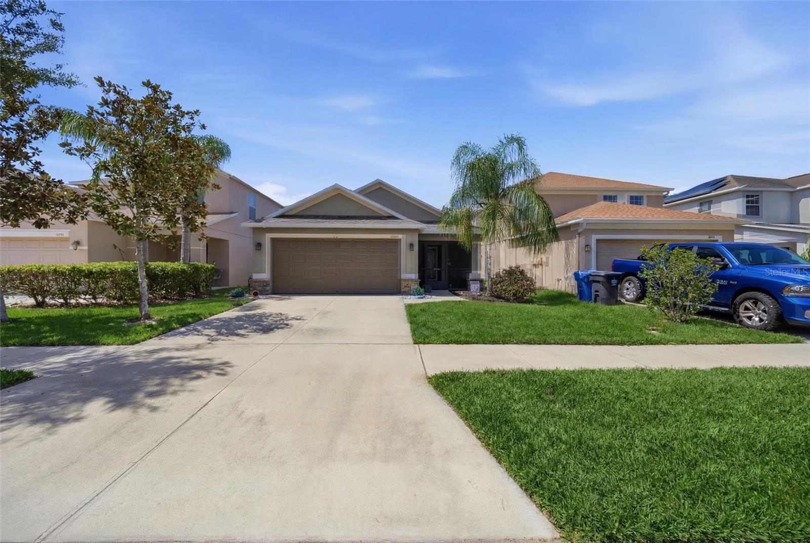 Welcome to 1111 Seminole Sky Drive in the desirable Bahia Lakes community! This well-maintained 3-bedroom, 2-bath home offers 1,360 square feet of comfortable living space with an open-concept floor plan designed for today's lifestyle. Soaring ceilings and abundant natural light create a bright, inviting atmosphere from the moment you step inside.

The spacious kitchen is the heart of the home, featuring granite countertops, 42-inch cabinetry with crown molding, stainless steel appliances, a breakfast bar, and pantry, all overlooking the living and dining areas?perfect for entertaining family and friends.

The split-bedroom layout provides privacy, with a generous primary suite offering a walk-in closet and private bath. Two additional bedrooms and a full bath provide flexibility for guests, a home office, or growing families.

Enjoy Florida living year-round in the screened lanai overlooking a fully fenced backyard with no rear neighbors, creating a peaceful setting for relaxing, grilling, or entertaining. Additional highlights include hurricane-impact windows, solar panels for enhanced energy efficiency, a two-car garage, and mature landscaping.

Residents of Bahia Lakes enjoy outstanding community amenities including a resort-style pool, playground, scenic walking paths, and convenient access to marinas, Little Harbor, shopping, dining, beaches, and major highways for an easy commute to Tampa, St. Petersburg, and Sarasota. This move-in-ready home offers the perfect combination of comfort, value, and location. Schedule your private showing today!
