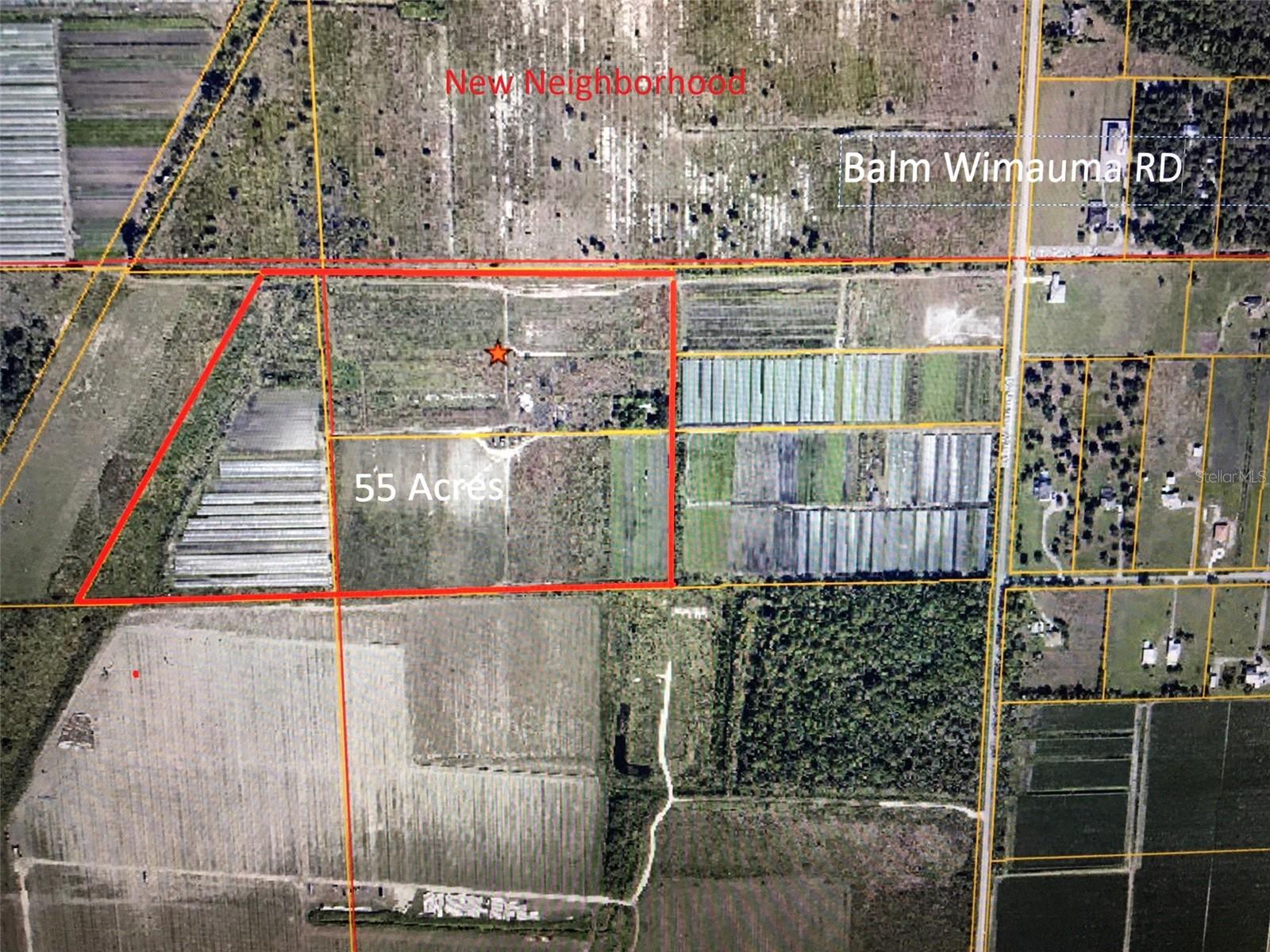 A total of 55+ acre agricultural farm land for the sale (3 adjacent parcels: U-36-31-20-64S-000000-00003.0; U-36-31-20-64S-000000-00004.0; and U-36-31-20-64S-000000-00005.0). Two parcels was originally used to grow vegetables, while one parcel was used as nursery. Wells and electricity are available. Located at Balm Wimauma Road, less than 10 minutes to downtown Riverview, 45 minutes from downtown Tampa. A new, big neighborhood at adjacent lots are under construction (see Pics 8-12). Seller Financing available.