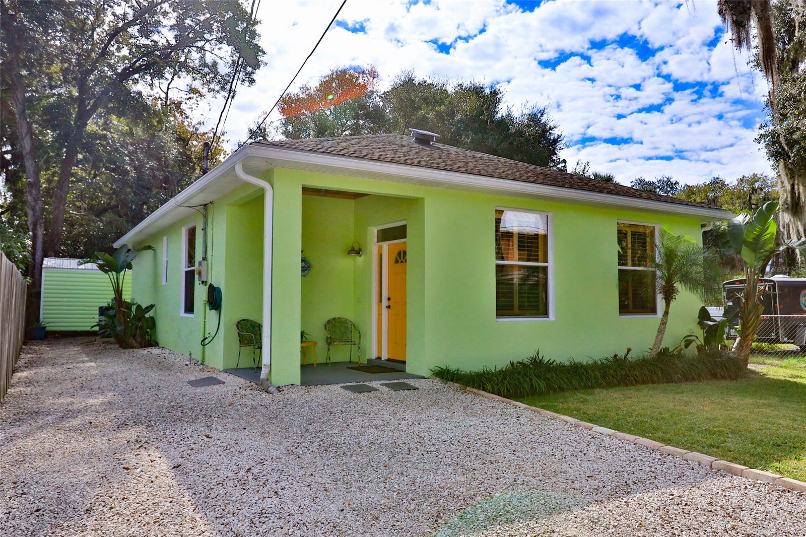 Live in Historic New Smyrna Beach between US 1 and the river and only a short walk to downtown Canal Street where you can enjoy fine restaurants, boutiques and shops yet a short drive to NSB beautiful beaches.  As you enter the home, you feel the spaciousness of the open floor plan with it's 10 ft. ceilings and maple trim which continues throughout the home. Enjoy the open kitchen with Hickory Craftmaid cabinetry, Earthwood granite countertops, Frigidaire Professional Series appliances overlooking the living area with ceramic tile and Natural Cherry Wood Shutters. All three bedrooms have Sisal carpet. The home was recently painted inside and out with BEHR marquee paint, newer AC unit 2019, water heater 2020, 2x Solar roof vents, 2020. The back area outside houses a large 8 x 10 utility shed. You won't be disappointed when you see this impeccable low maintenance, turnkey home. ;Water: City