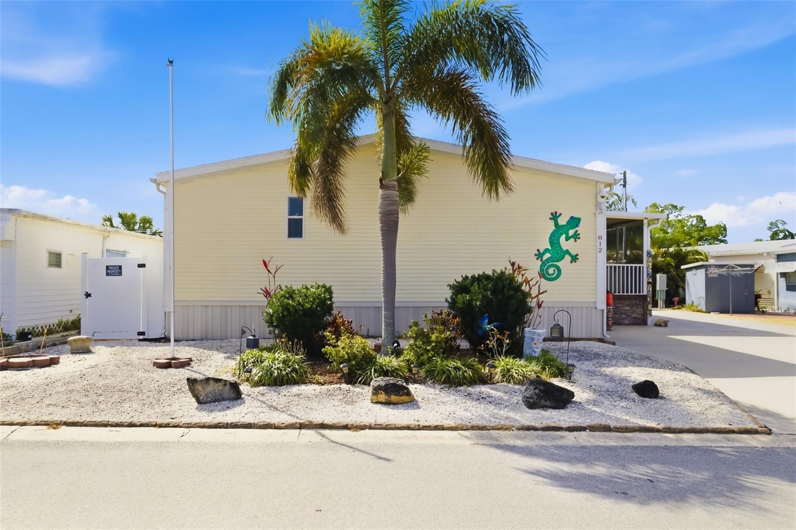 Welcome to this charming three-bedroom, two-bath modular home in Bradenton, offering 1,440 square feet of comfortable living. This non-age-restricted residence is part of the optional 55-plus Fairlane Acres community. Opting into the $135/month HOA provides water and sewer coverage, along with access to community amenities including a heated saltwater pool, shuffleboard and pickleball courts, and a clubhouse hosting social events. Inside includes vaulted ceilings, a bright living area and a screened-in deck. All newer appliances such as washer, dryer, refrigerator, dishwasher and stove remain with the home. Additional features include a Ring doorbell, alarm system with cameras, outdoor irrigation system, metal storage shed, fenced yard and sandstone colored paver walkways. Ideally just over five miles from beaches of Anna Maria Island and under six miles from SRQ airport, this home blends comfort, charm and convenient Florida living.