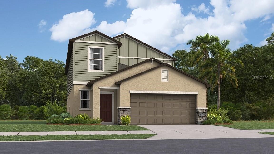 Under Construction. This two-story home divides space for optimal tranquility. The first floor showcases an open design that encompasses the dining room, kitchen and living room for simplified family living and entertaining. Nearby, the owner’s suite is separate from the upstairs bedrooms and features a private bathroom. The second level hosts four additional bedrooms and a versatile loft. Two Rivers is a masterplan community offering brand-new homes for sale in Zephyrhills, FL. Homeowners will have access to future family-friendly amenities, such as a swimming pool, clubhouse, playground, sport court, and trails. Located nearby are great shopping opportunities at the Tampa Premium Outlets and the Shops at Wiregrass, entertainment at KRATE and endless dining options throughout the city. Interior photos are different from the actual model disclosed being built.