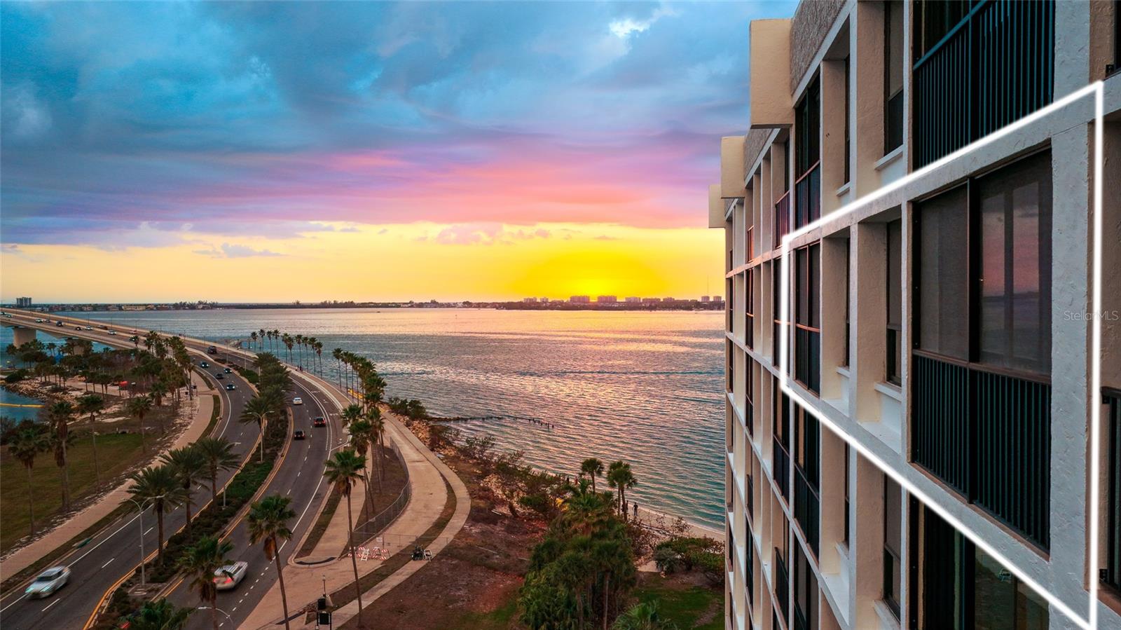 Downtown Sarasota Waterfront Lifestyle could be yours now! This beautifully high floor 2-bedroom, 2-bathroom condo offers stunning Sarasota Bay views and views of the famous Ringling Bridge. With a spacious split floor plan, open kitchen, and two screened-in lanais, you'll enjoy comfort, convenience, and beautiful sunsets. Located at the base of the Ringling Bridge, near Sarasota Arts District, Marina Jack, Bayfront Park, the Farmers Market, world-class dining, shopping, and more. St. Armands Circle and Lido Beach are just across the bridge. The building has fantastic amenities including a private beach, bayside heated pool, fitness center, kayak launch, and covered parking. Additional features include a full washer and dryer in-unit, low maintenance fees, and recent building upgrades such as new windows, railings, landscaping, and exterior paint. This 8th floor unit has an obstructed view of Fourth of July fireworks. No road noise (or very minimal) 
The owners have updated all windows to code and new dual pain PGT sliding doors in bronze recently. The plumbing has also been upgraded a few years ago when the unit below was undergoing renovations.
Sprinkler system is has also been updated a few years ago to the top of the line company. Condo is ready for your designer touch or to enjoy as-is.