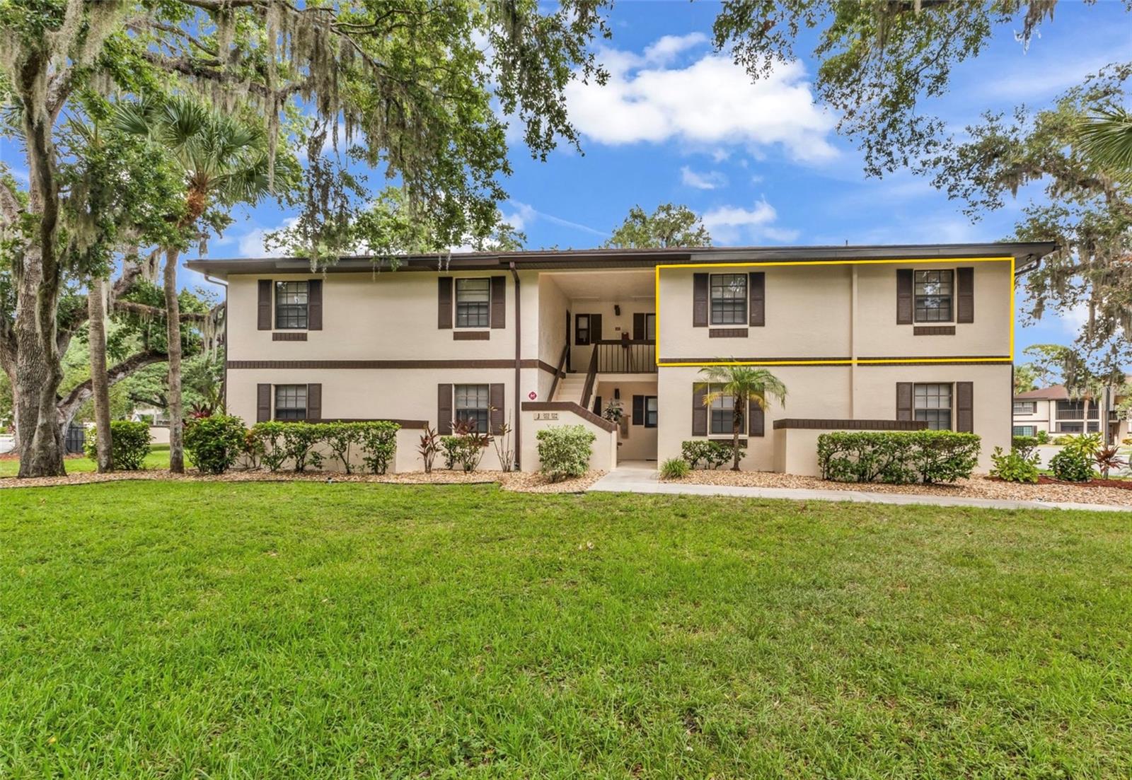The Oaks has been a PREMIER condo community since its inception in 1985. POURED CONCRETE buildings set among 23 acres with--you guessed it--lots of oak trees. This second-floor unit offers 3 bedrooms and 2 bathrooms--perfect for year-round or seasonal residents. The kitchen has all the necessary appliances and a pass-through window that opens up over a dining nook. Other perks? A built-in ironing board in the primary bathroom and a built-in desk in the primary bedroom. There are also PULL-OUT cabinets in the kitchen. Indoor stacked washer and dryer. The primary bedroom has an ensuite bathroom and TWO closets. Additional bedrooms also have built-in closets. 

The location of the community is in the heart of Port Charlotte with grocery shopping (Publix and a Walmart Marketplace), restaurants, YMCA, and a host of other services. In fact, if you feel like getting your steps in while you take care of your errands, you can take the sidewalks! This unit boasts a fantastic private water view that will delight you with the antics ducks and other waterfowl. The Oaks 3 has a pool for the residents, outdoor grills, shuffleboard, and bocci ball. HOA fee of $385 for ALL the amenities is a win! You have access to the clubhouse, community pool, dog park, grills, recreation areas, and picnic areas. Fee also includes water and sewage, pest control, and trash removal. The lanai deck will be your favorite coffee/beverage area to enjoy the peaceful setting. Make your appointment today!